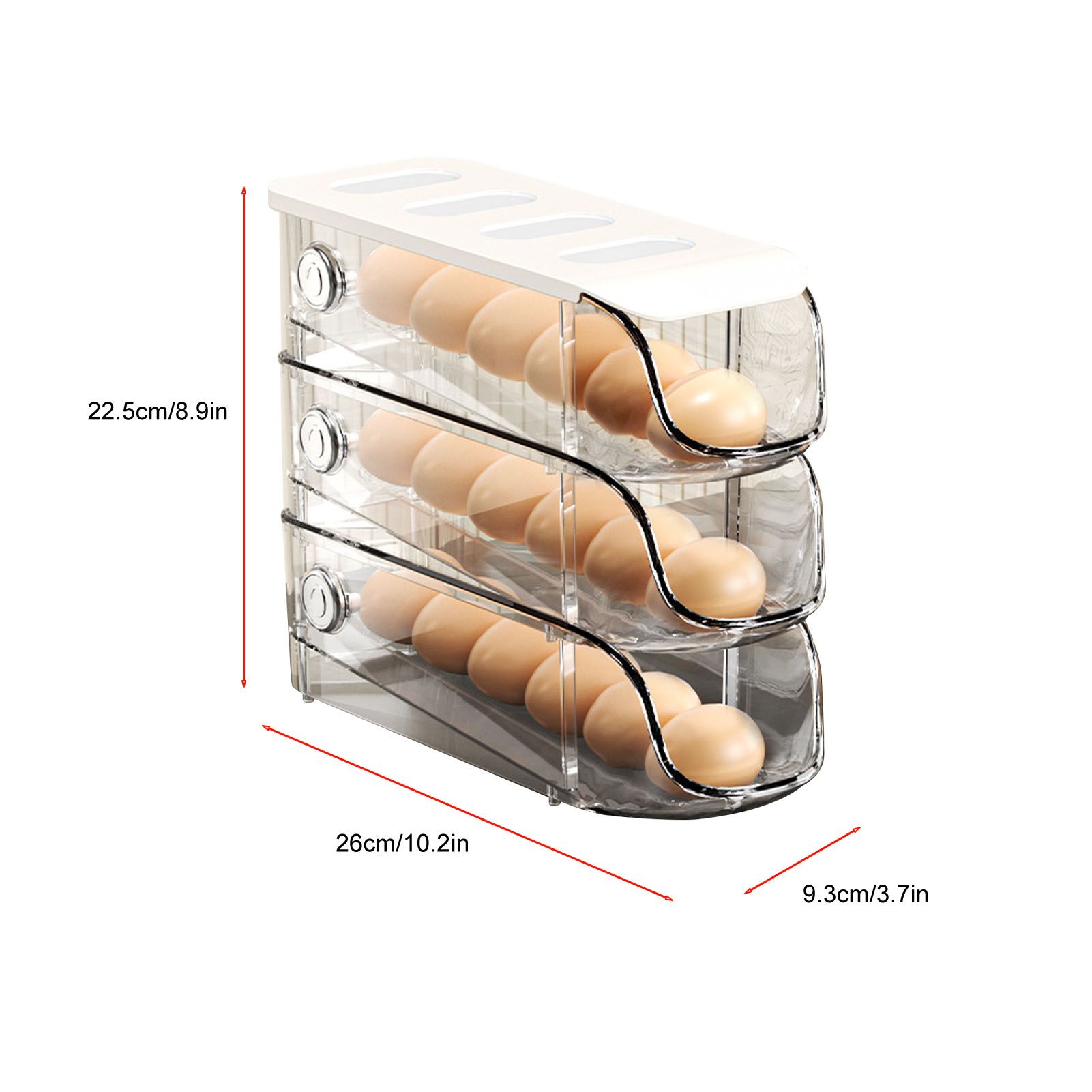 3PCS Egg Container For Refrigerator Plastic Stackable Auto Rolling Egg Holder view 7