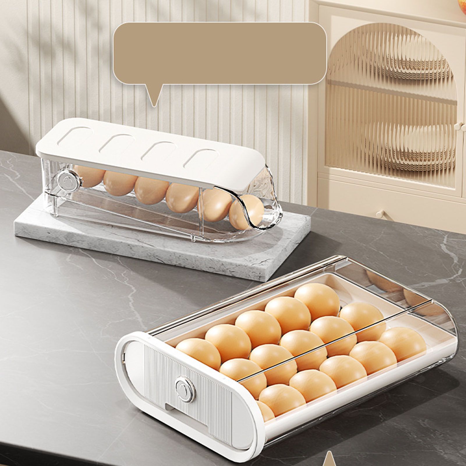 3PCS Egg Container For Refrigerator Plastic Stackable Auto Rolling Egg Holder view 11