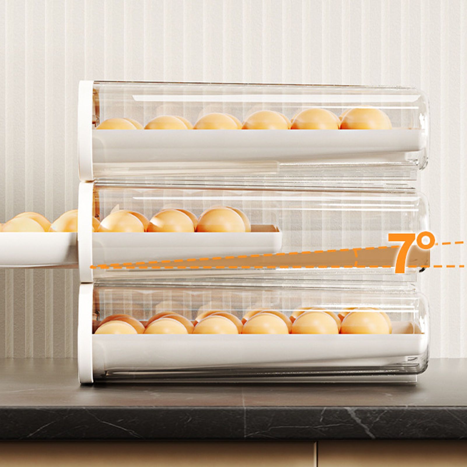 3PCS Egg Container For Refrigerator Plastic Stackable Auto Rolling Egg Holder view 14