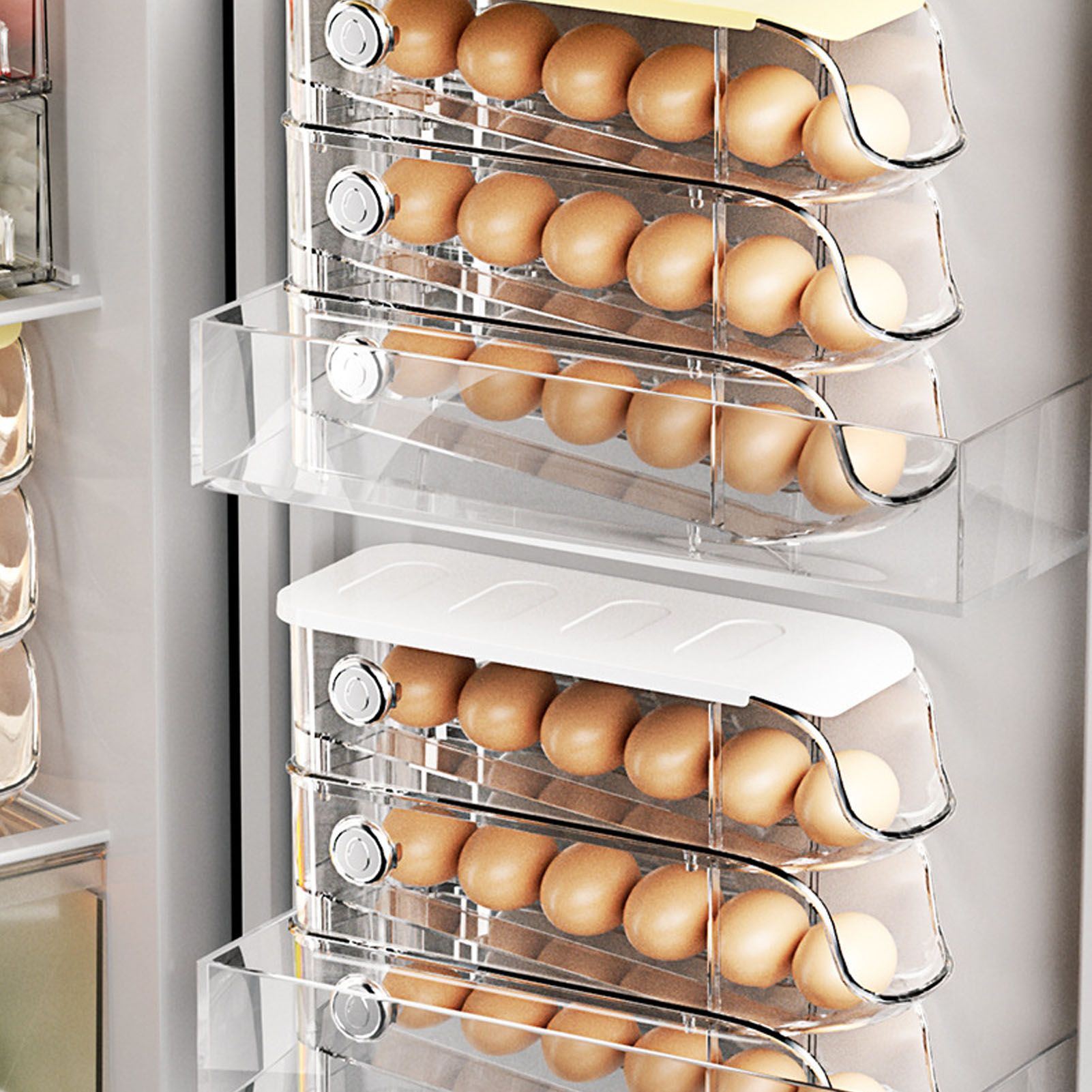 3PCS Egg Container For Refrigerator Plastic Stackable Auto Rolling Egg Holder view 15