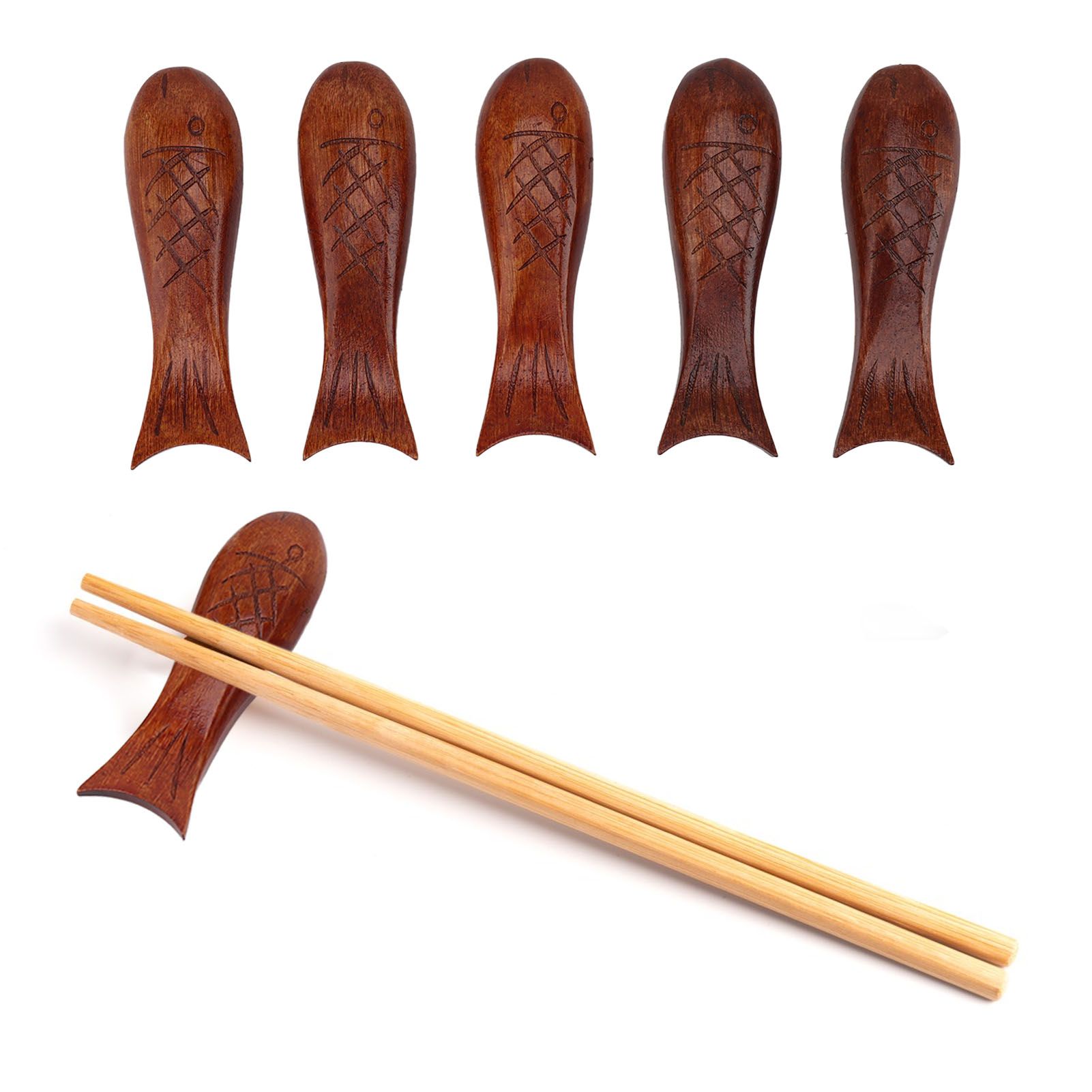 5Pcs Wooden Fish Shape Chopstick Rest Stand Rack Spoon Fork Knife Holder view 11
