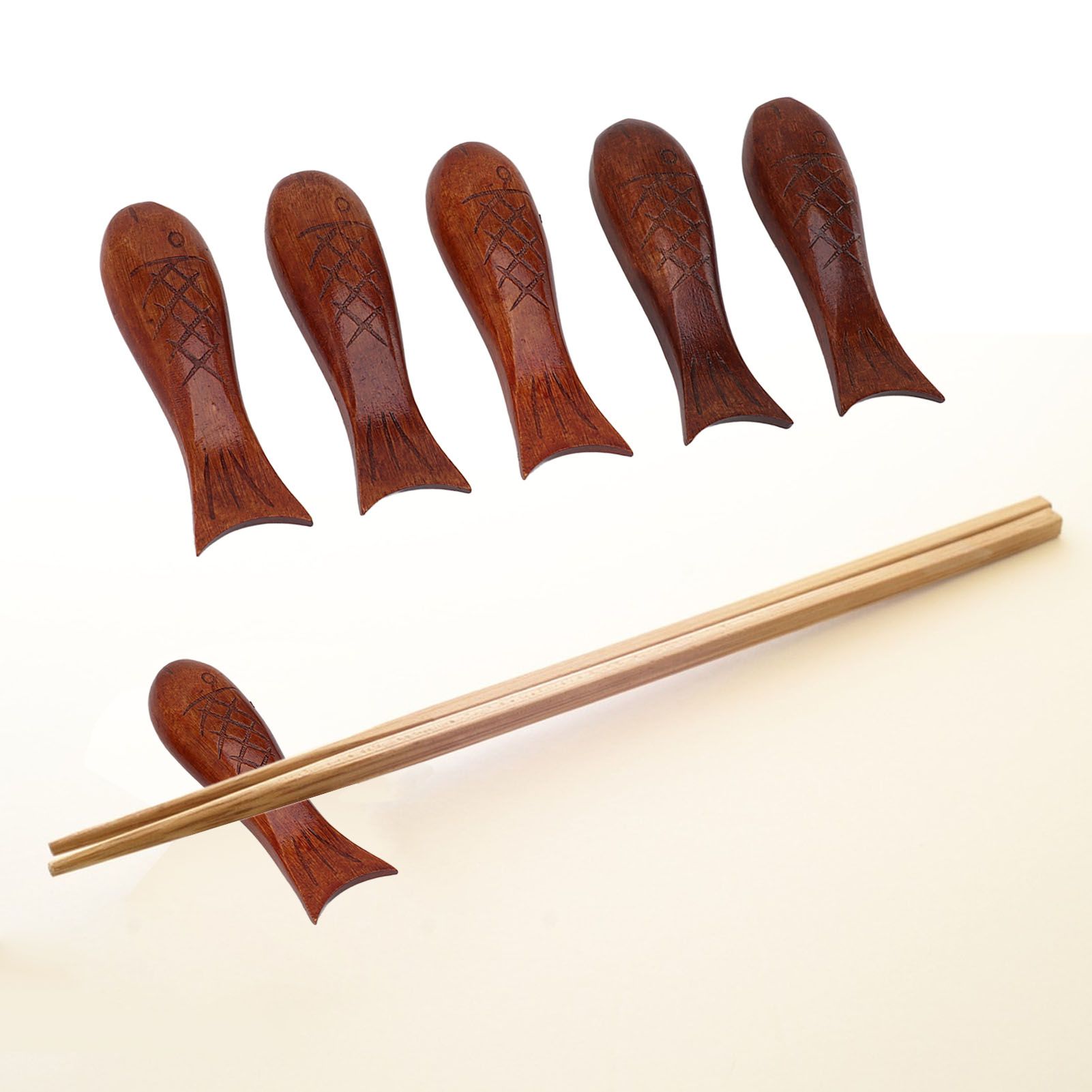 5Pcs Wooden Fish Shape Chopstick Rest Stand Rack Spoon Fork Knife Holder view 12