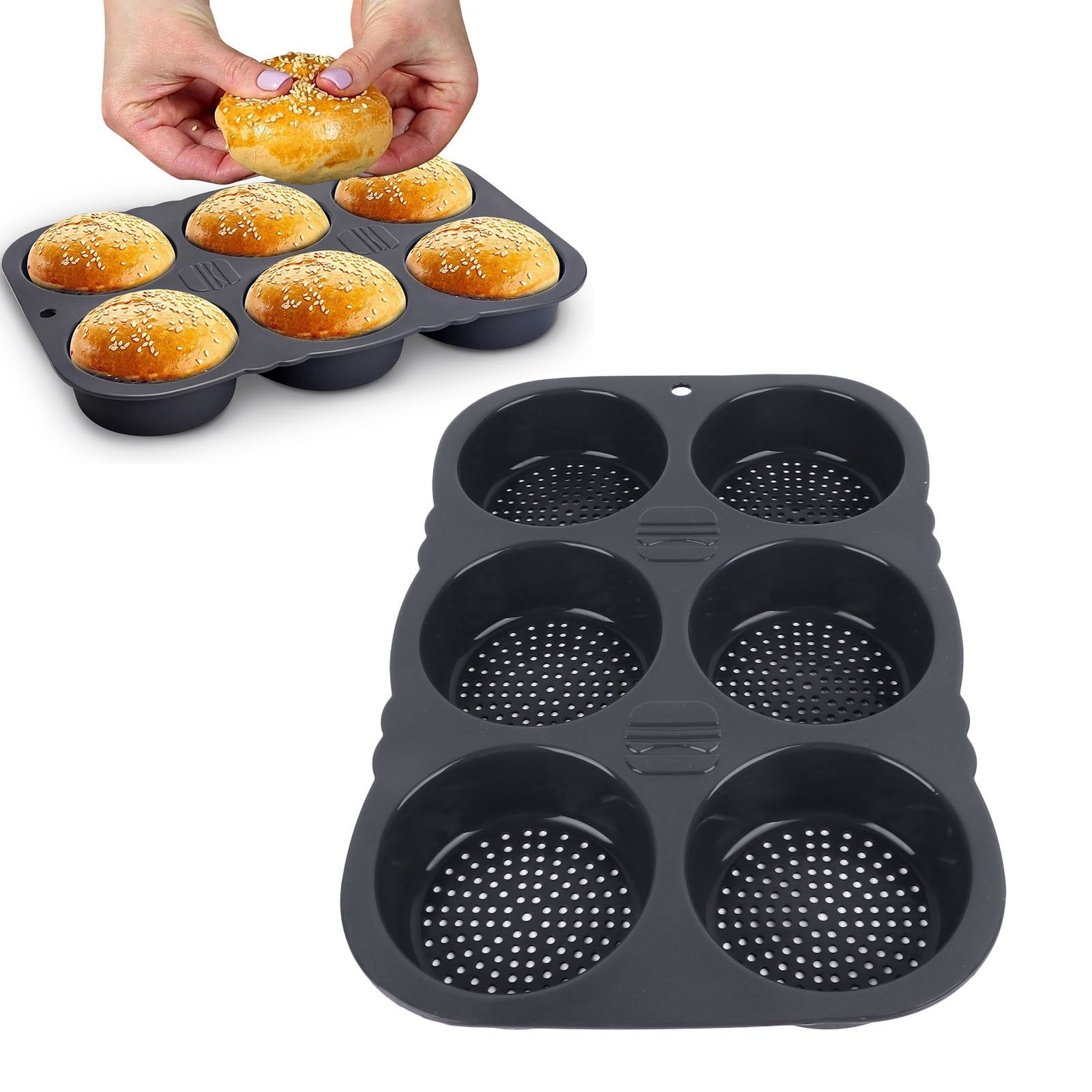 6 Cavity Hamburger Bun Mould Foldable Reusable Bread Mould ‑40℉ to +446℉ Heat view 12