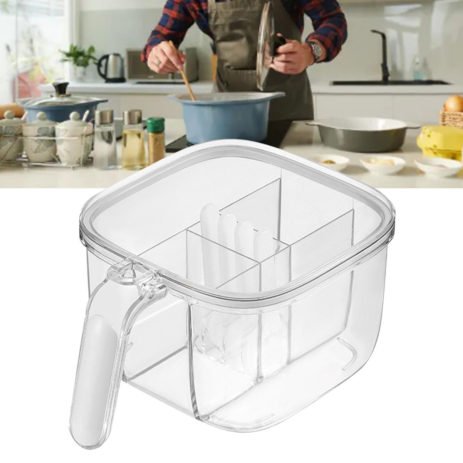 Seasoning Box 4 Compartments Transparent Window Strong PET Seasoning Jar with view 6