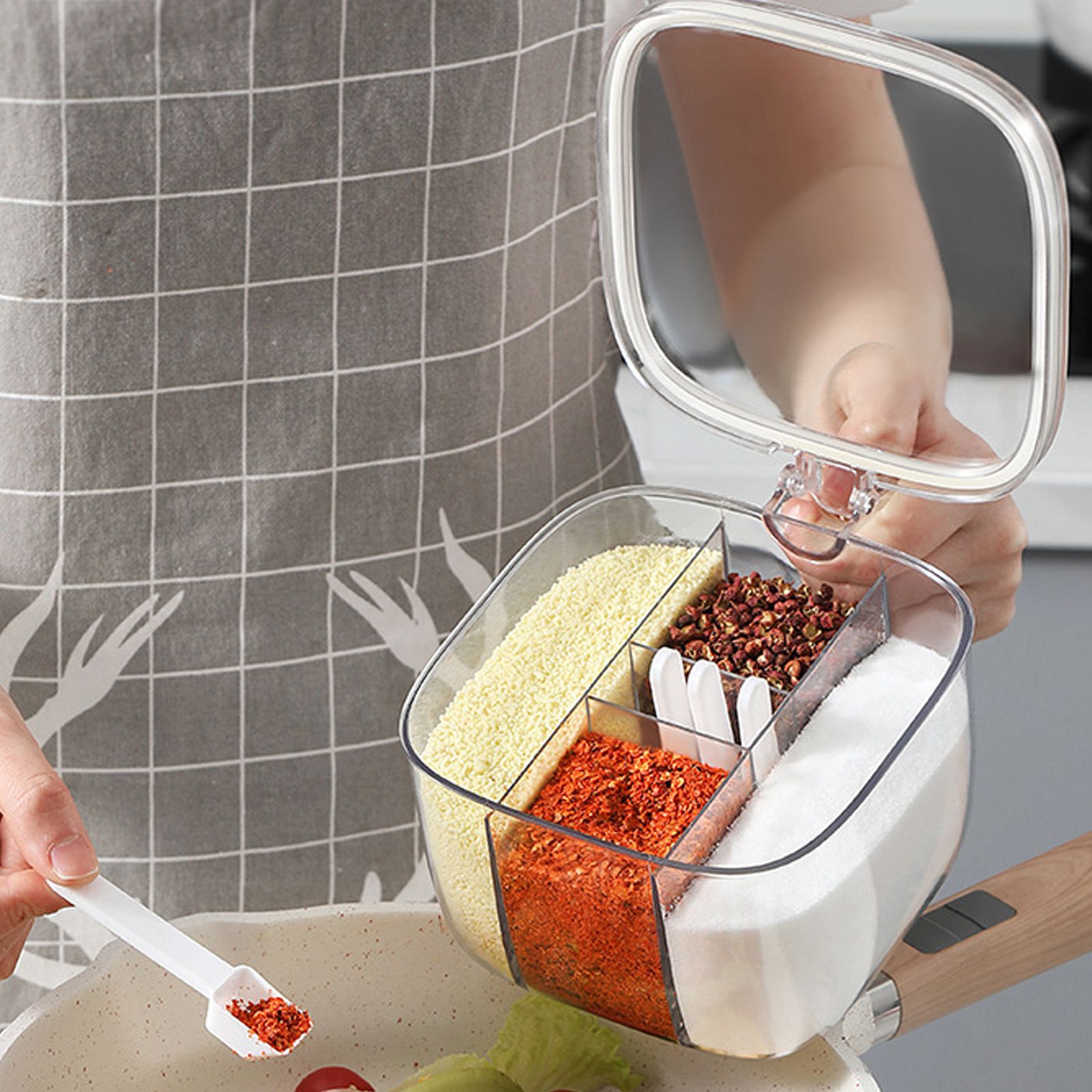 Seasoning Box 4 Compartments Transparent Window Strong PET Seasoning Jar with view 11