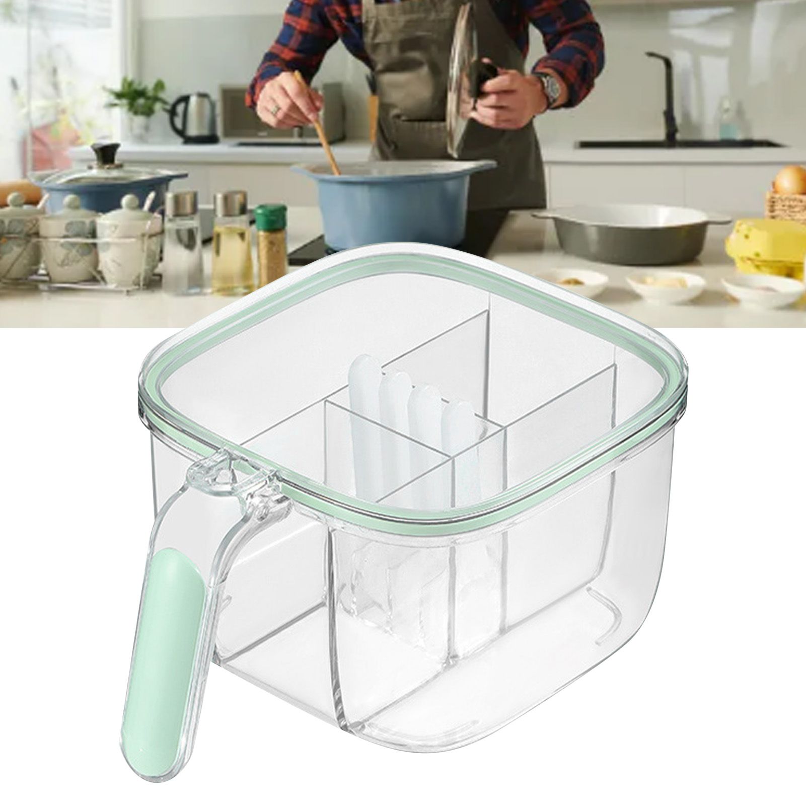 Seasoning Box 4 Compartments Transparent Window Strong PET Seasoning Jar with view 6