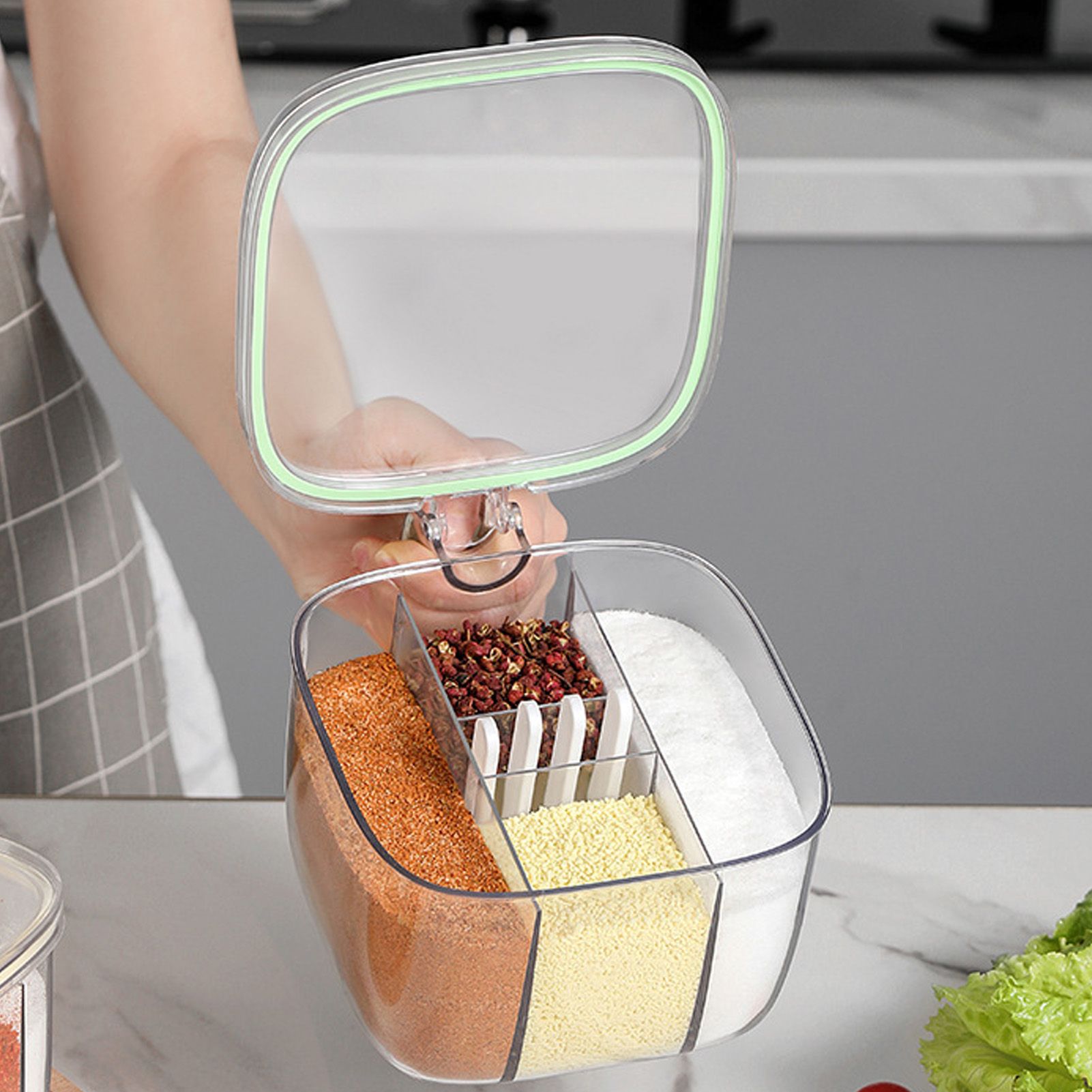 Seasoning Box 4 Compartments Transparent Window Strong PET Seasoning Jar with view 10