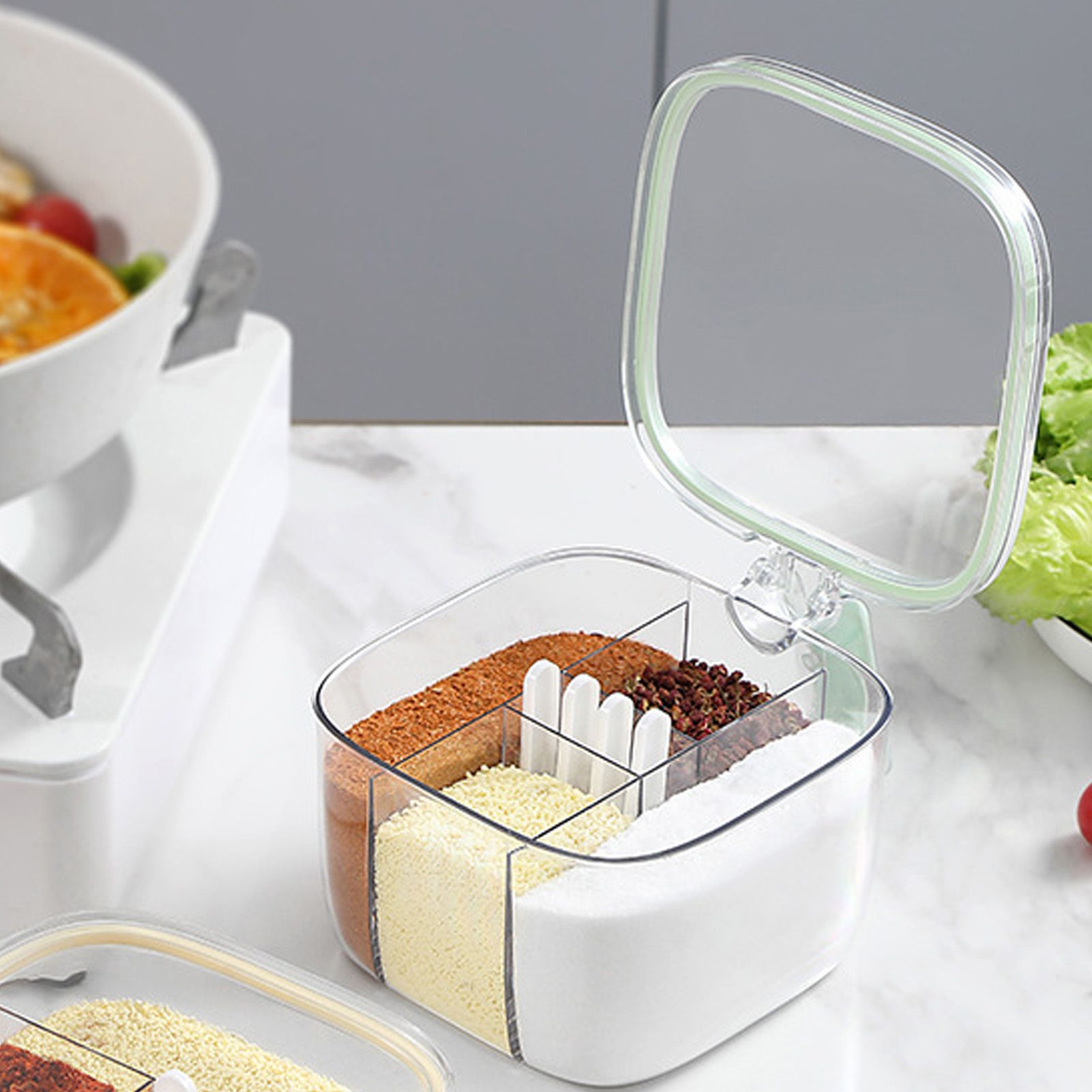 Seasoning Box 4 Compartments Transparent Window Strong PET Seasoning Jar with view 12