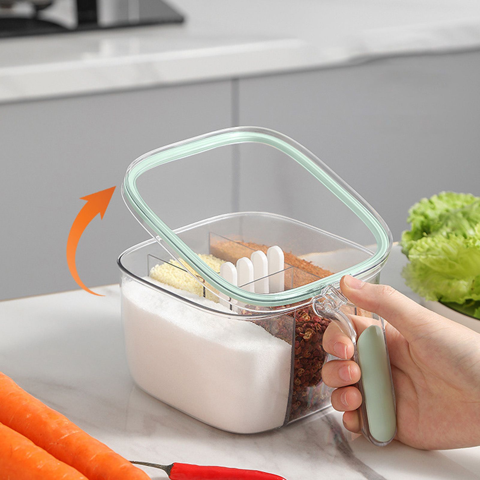 Seasoning Box 4 Compartments Transparent Window Strong PET Seasoning Jar with view 14