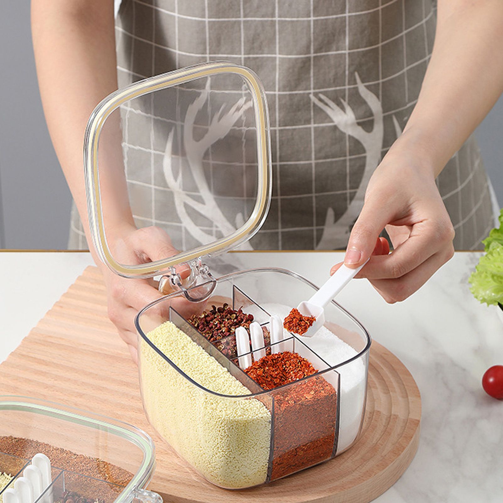Seasoning Box 4 Compartments Transparent Window Strong PET Seasoning Jar with view 11