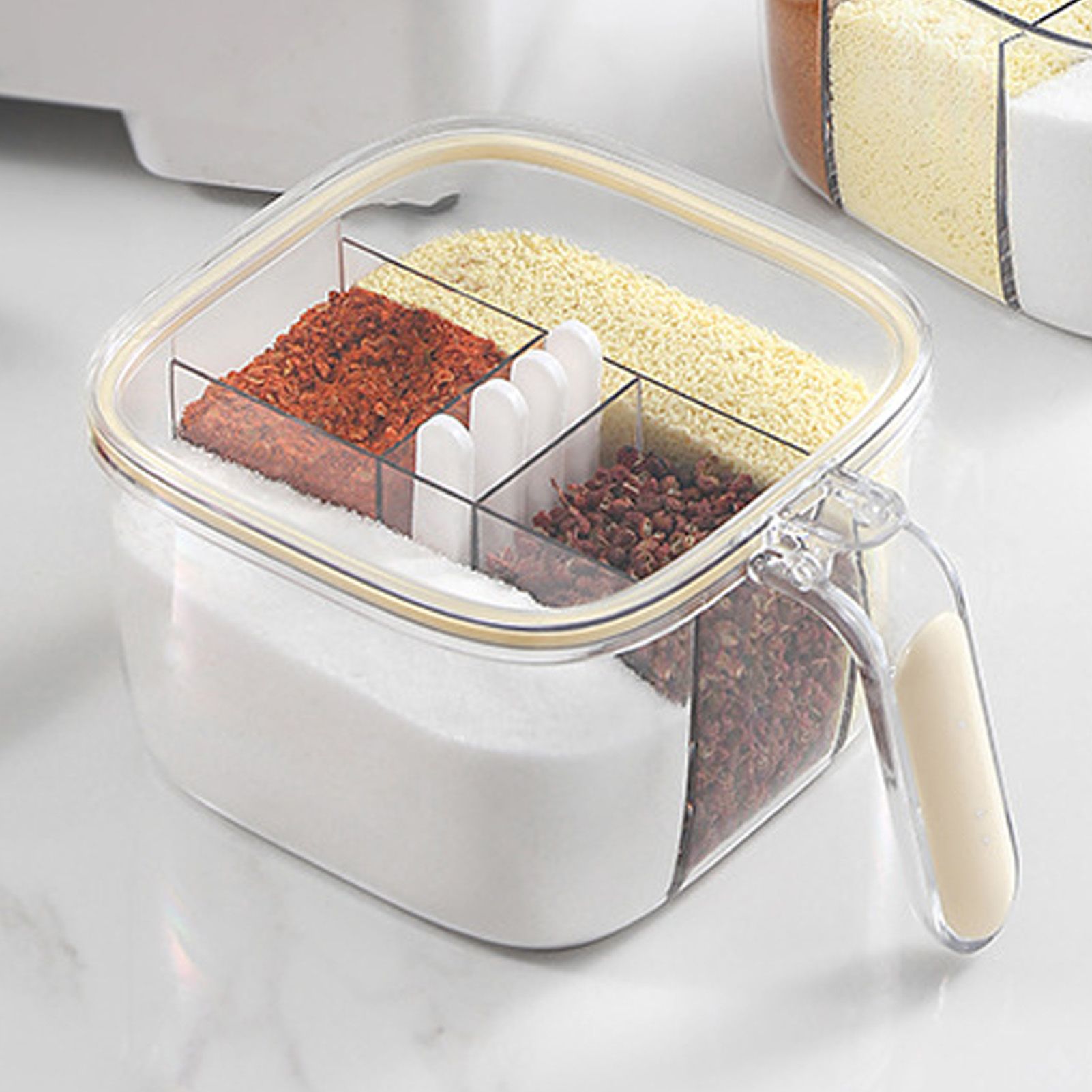 Seasoning Box 4 Compartments Transparent Window Strong PET Seasoning Jar with view 12