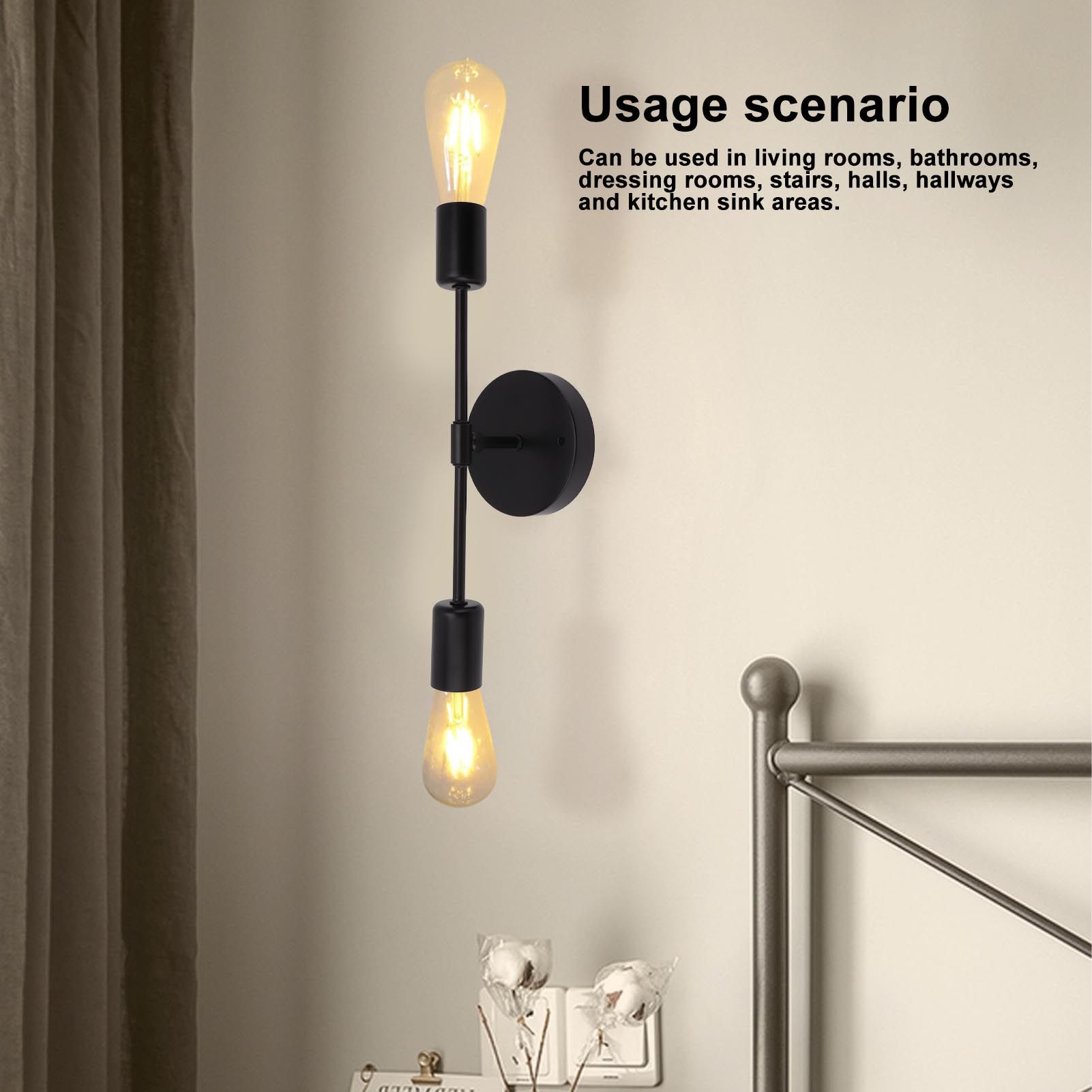 E27 E26 Double Wall Light Base Iron 85‑265V Black Modern Light Holder Base for view 15
