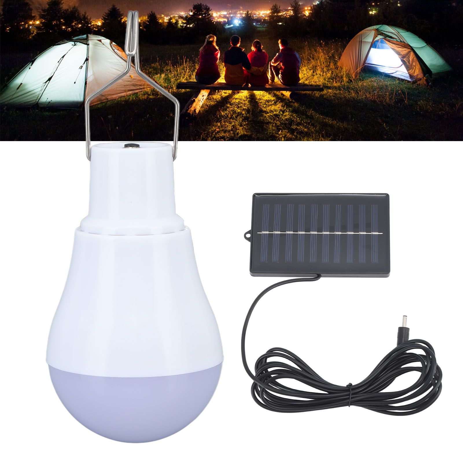 Solar Light Bulb Solar Panel LED Bulb ABS White Light 500mAh Battery Hook view 11