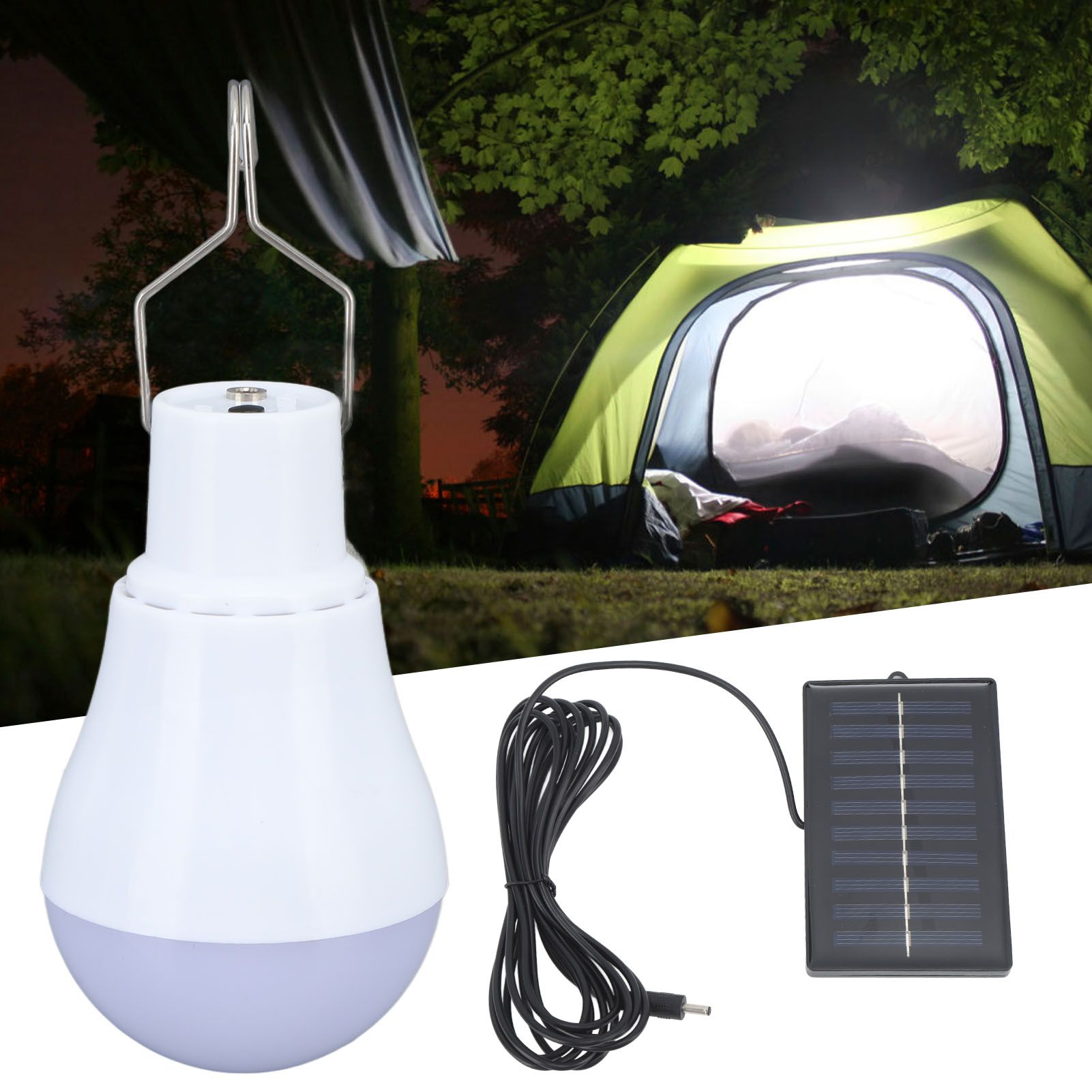 Solar Light Bulb Solar Panel LED Bulb ABS White Light 500mAh Battery Hook view 12