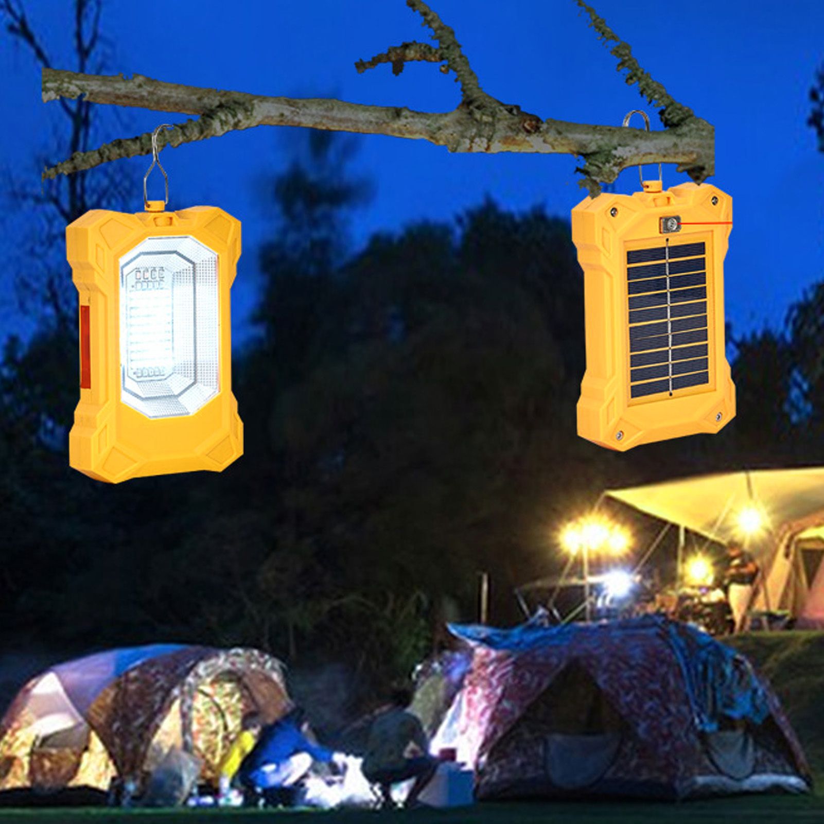LED Solar Light Rechargeable Portable Flood Light Hooked Tent Light Outdoor view 11