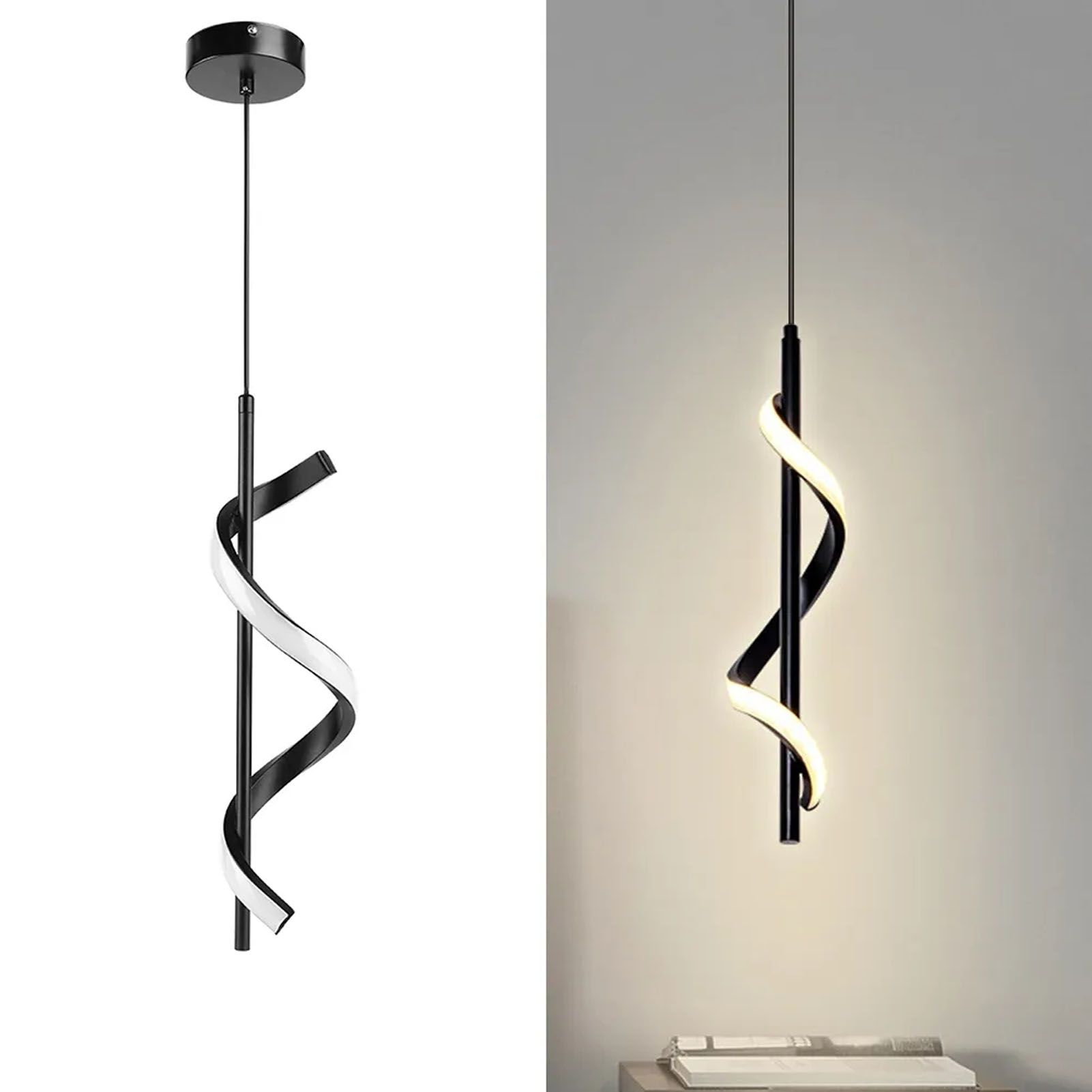 Spiral LED Pendant Light Black Glareless Bright Eyes Protection LED Hanging view 11