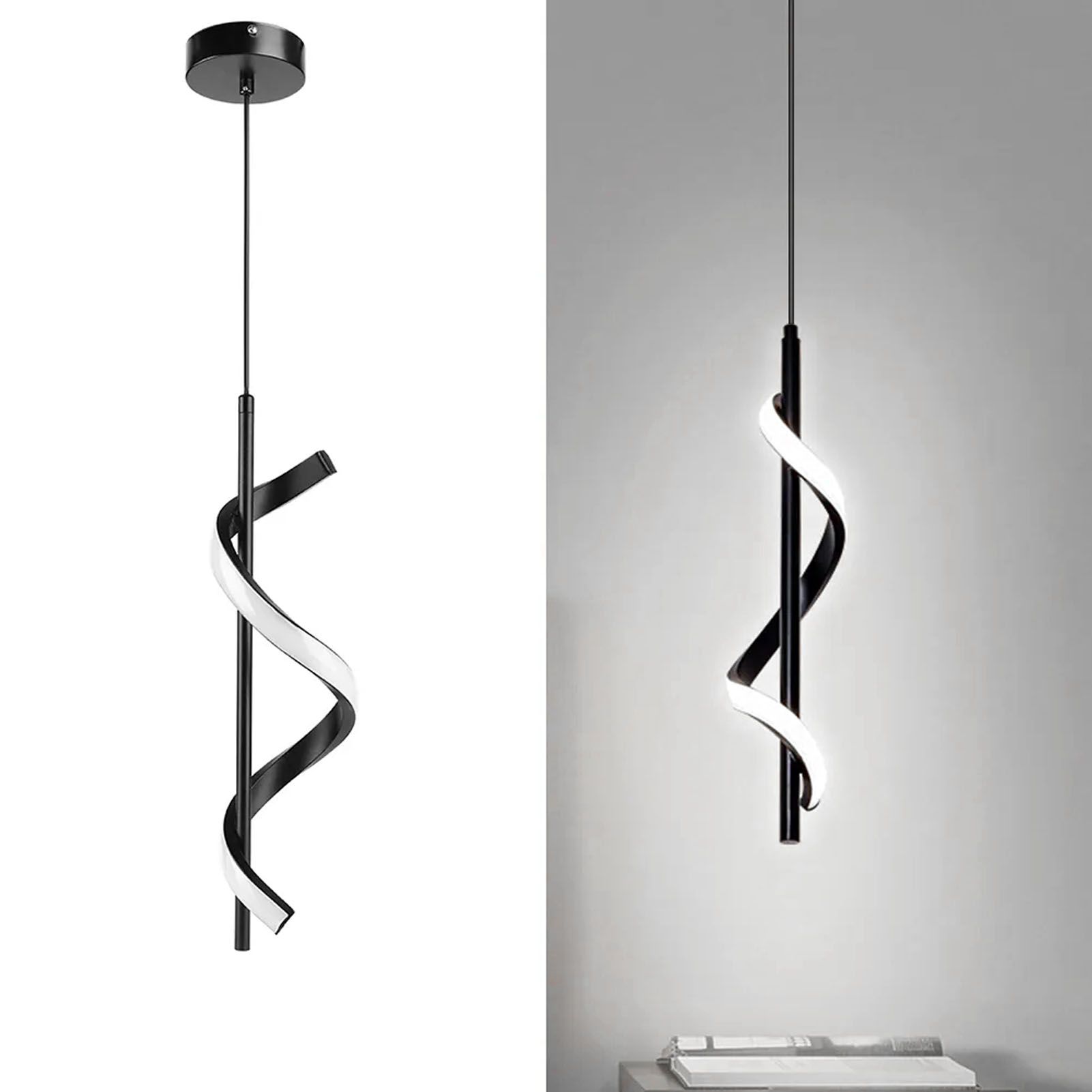 Spiral LED Pendant Light Black Glareless Bright Eyes Protection LED Hanging view 11