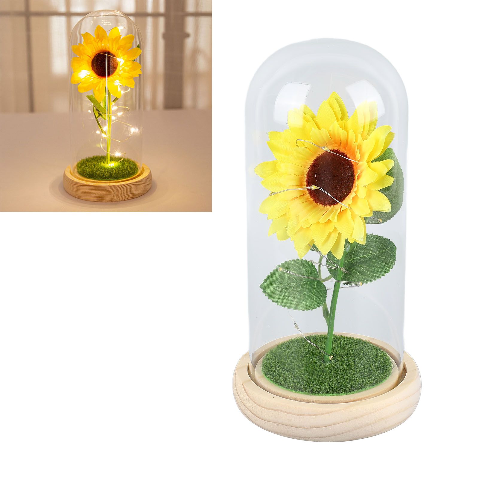 Simulation Sunflower Glass Cover Decoration Luminous LED Artificial Eternal view 11
