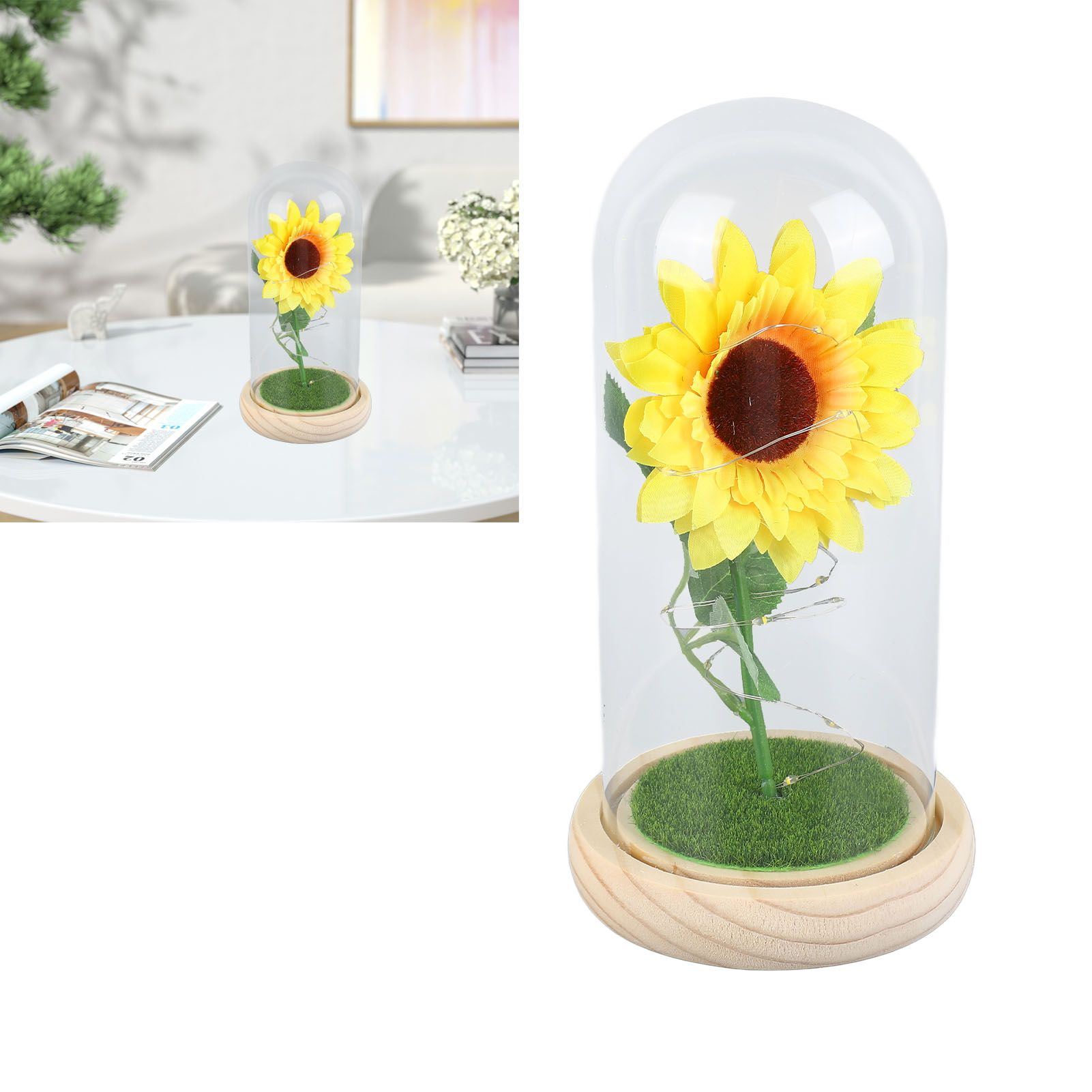 Simulation Sunflower Glass Cover Decoration Luminous LED Artificial Eternal view 12