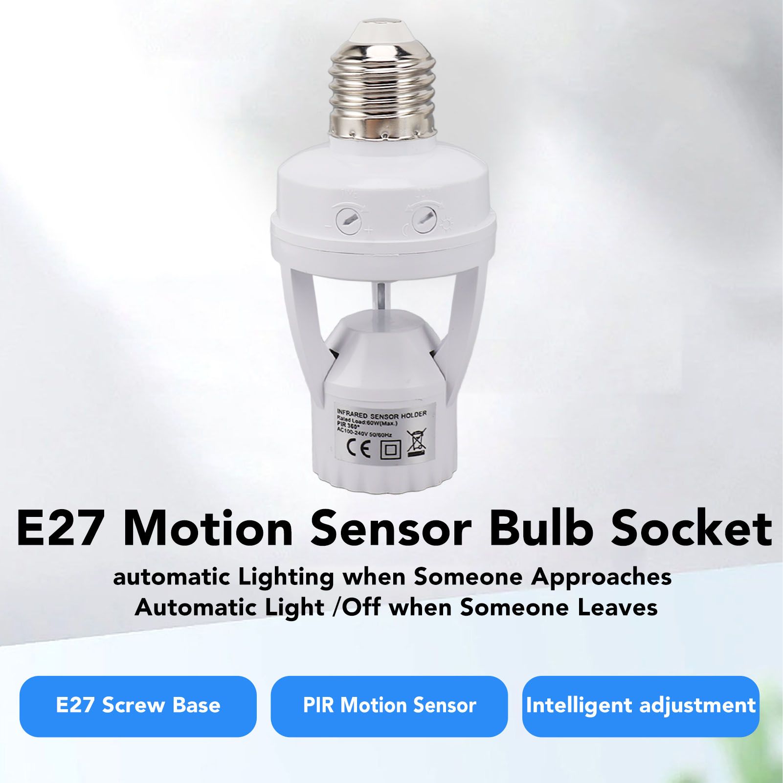 Motion Sensor Light Socket PIR Motion E27 Screw Bulb Adapter Adjustable Auto view 13