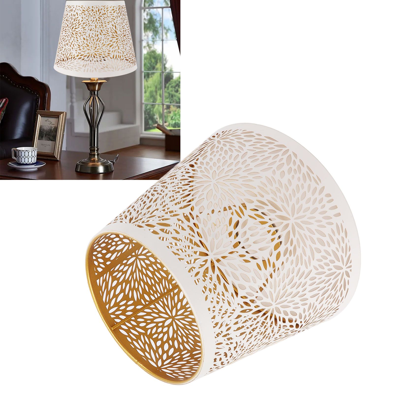 Lamp Shade E27 E26 White Carved Flower Pattern Iron Modern Design Easy view 11