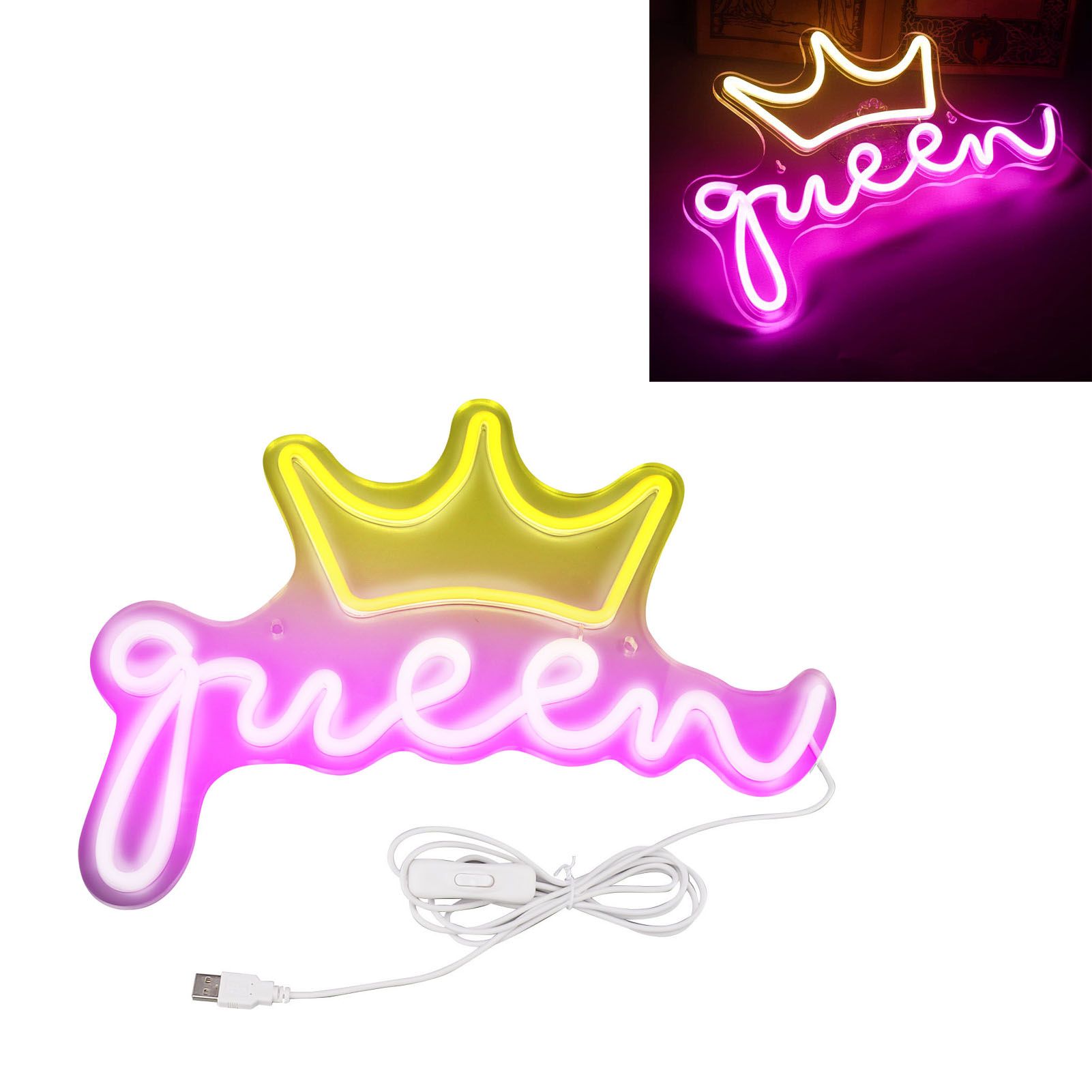 LED Neon Sign Bright USB Powered Decorative Crown Queen Wall Neon Light for view 11