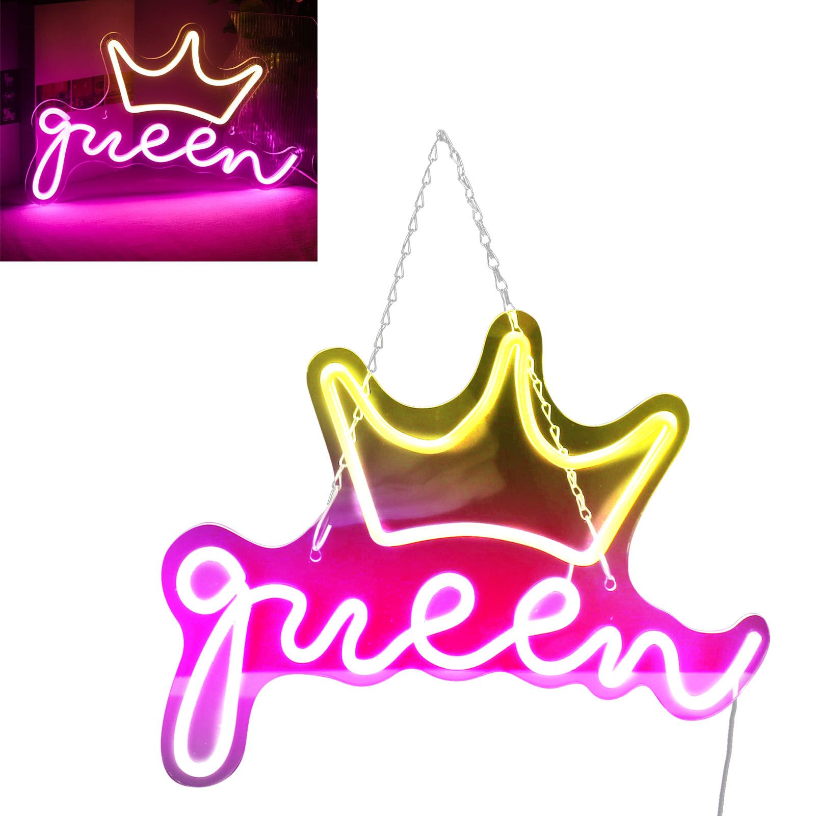 LED Neon Sign Bright USB Powered Decorative Crown Queen Wall Neon Light for view 12