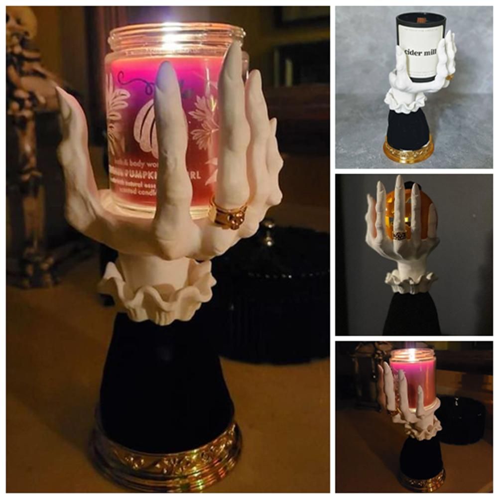 Halloween Candle Holder Witch Hand Shaped Resin Candlestick Desktop Ornaments view 5