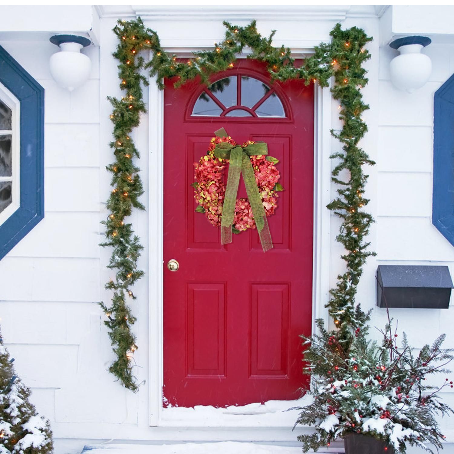 Thanksgiving Wreath Fall Hydrangea Bowknot Decoration Flower Garland Wreath view 5