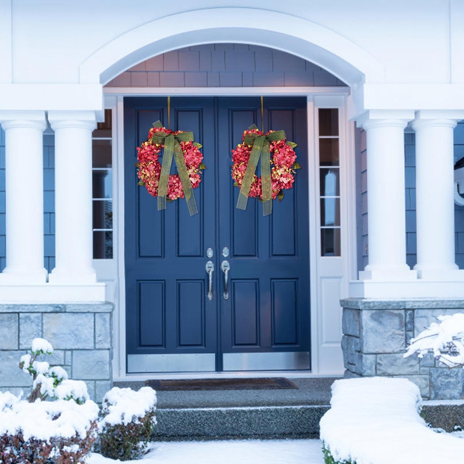 Thanksgiving Wreath Fall Hydrangea Bowknot Decoration Flower Garland Wreath view 8