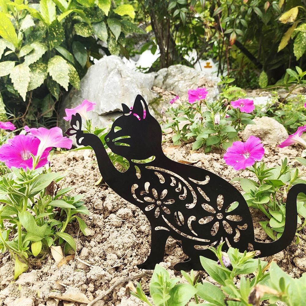Cat Decorative Garden Stake Iron Hollow Exquisite Cat Garden Decor view 3