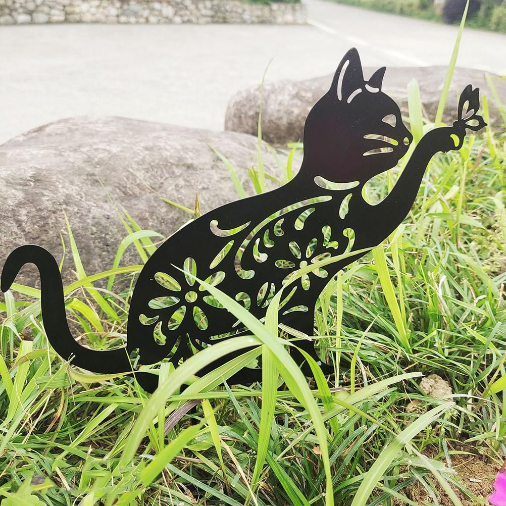 Cat Decorative Garden Stake Iron Hollow Exquisite Cat Garden Decor view 4