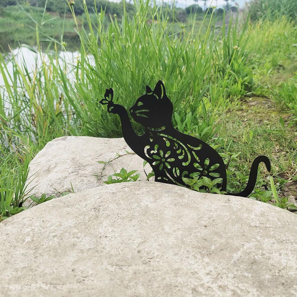 Cat Decorative Garden Stake Iron Hollow Exquisite Cat Garden Decor view 5