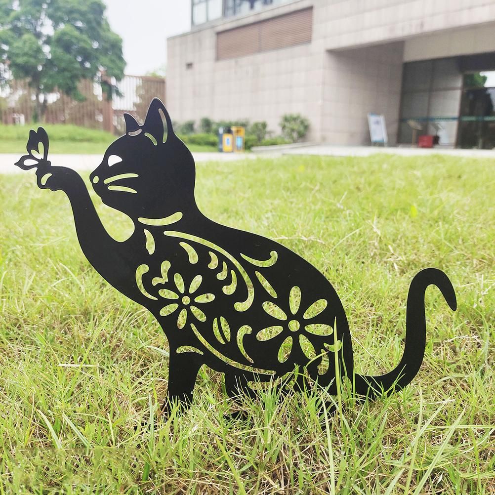 Cat Decorative Garden Stake Iron Hollow Exquisite Cat Garden Decor view 6