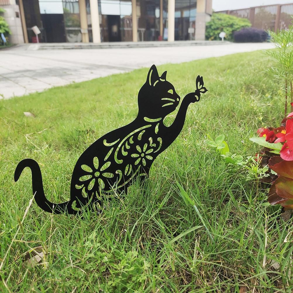 Cat Decorative Garden Stake Iron Hollow Exquisite Cat Garden Decor view 7