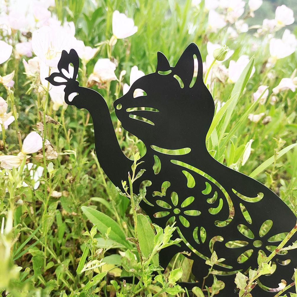 Cat Decorative Garden Stake Iron Hollow Exquisite Cat Garden Decor view 8