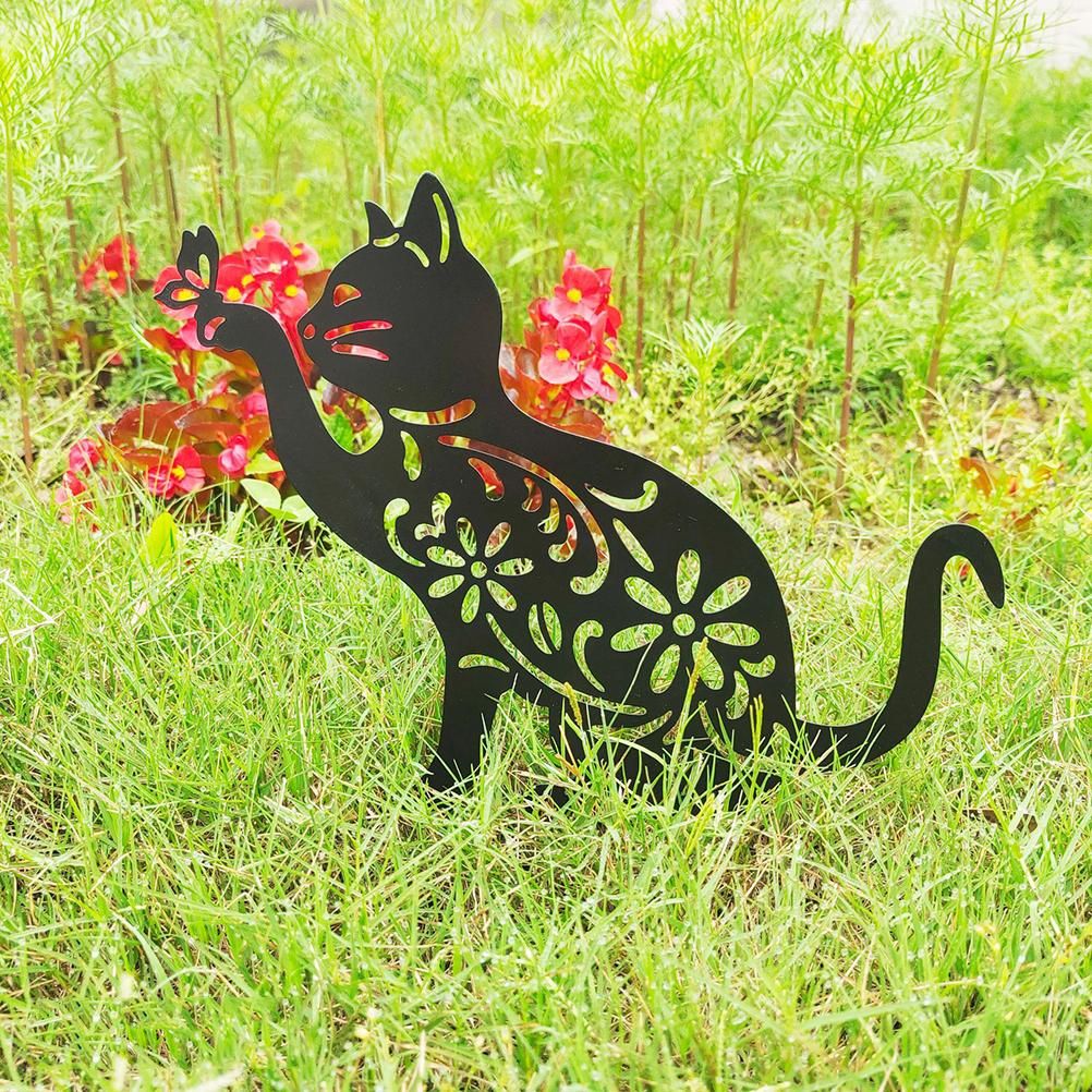 Cat Decorative Garden Stake Iron Hollow Exquisite Cat Garden Decor view 9