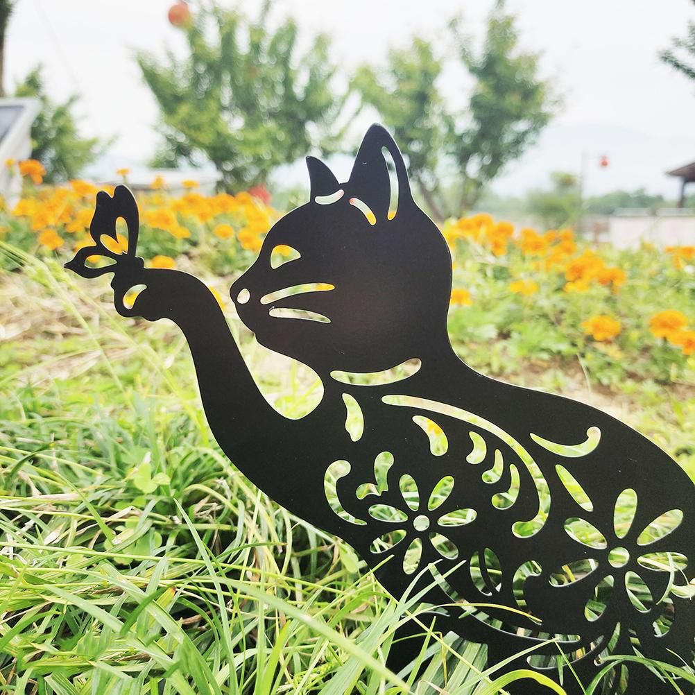 Cat Decorative Garden Stake Iron Hollow Exquisite Cat Garden Decor view 10