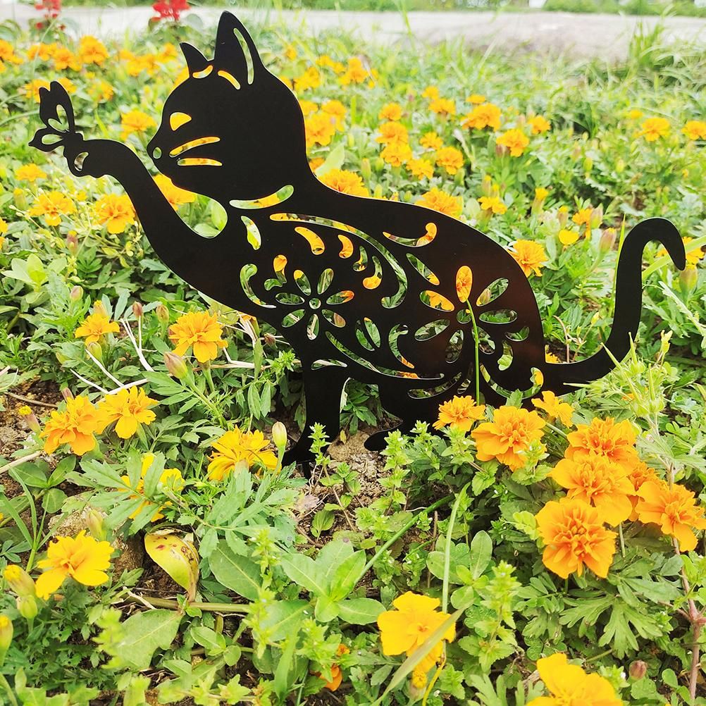 Cat Decorative Garden Stake Iron Hollow Exquisite Cat Garden Decor view 11