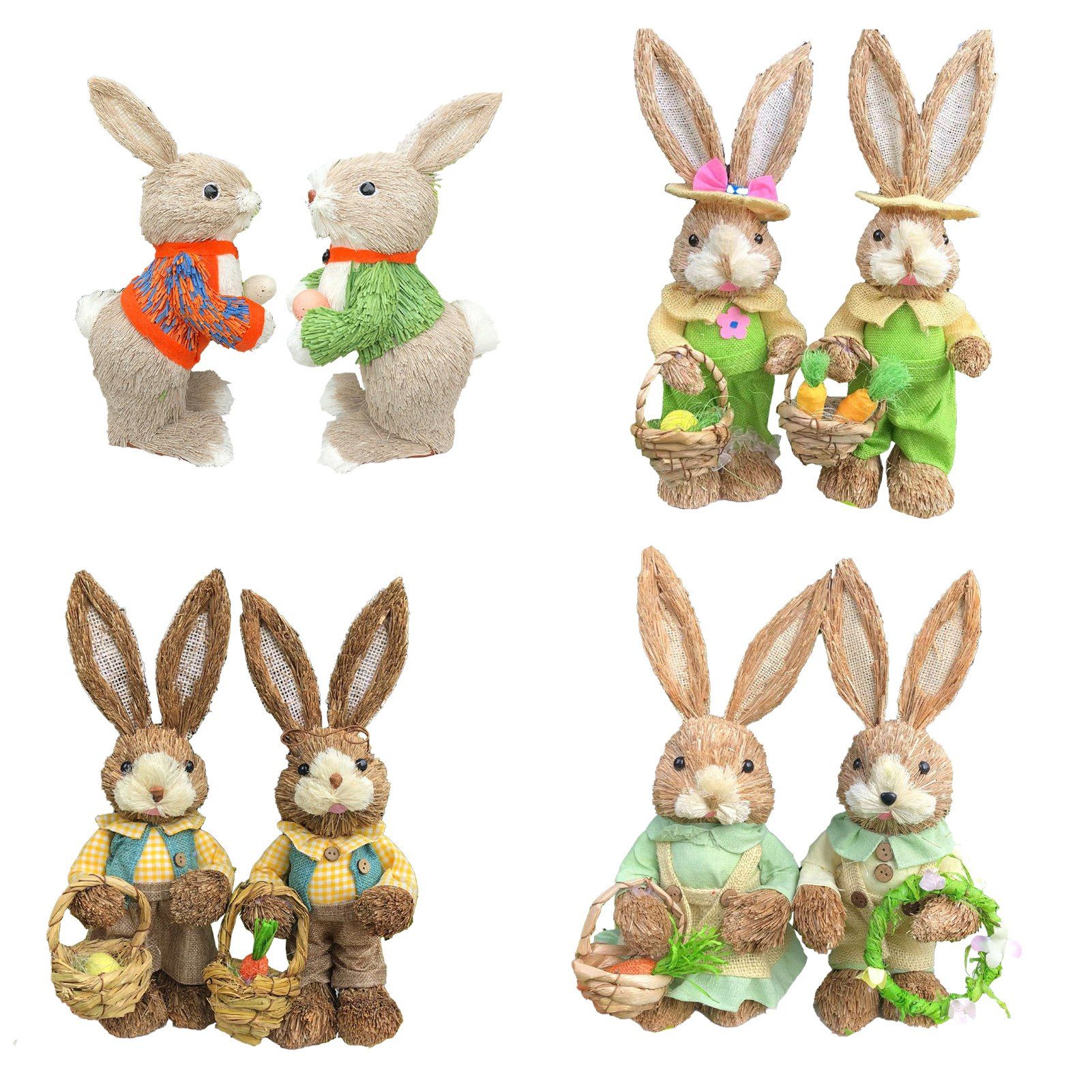 Straw Bunny Couple Cute Vintage Rabbit Ornament Handmade Straw Rabbit Figurine view 9