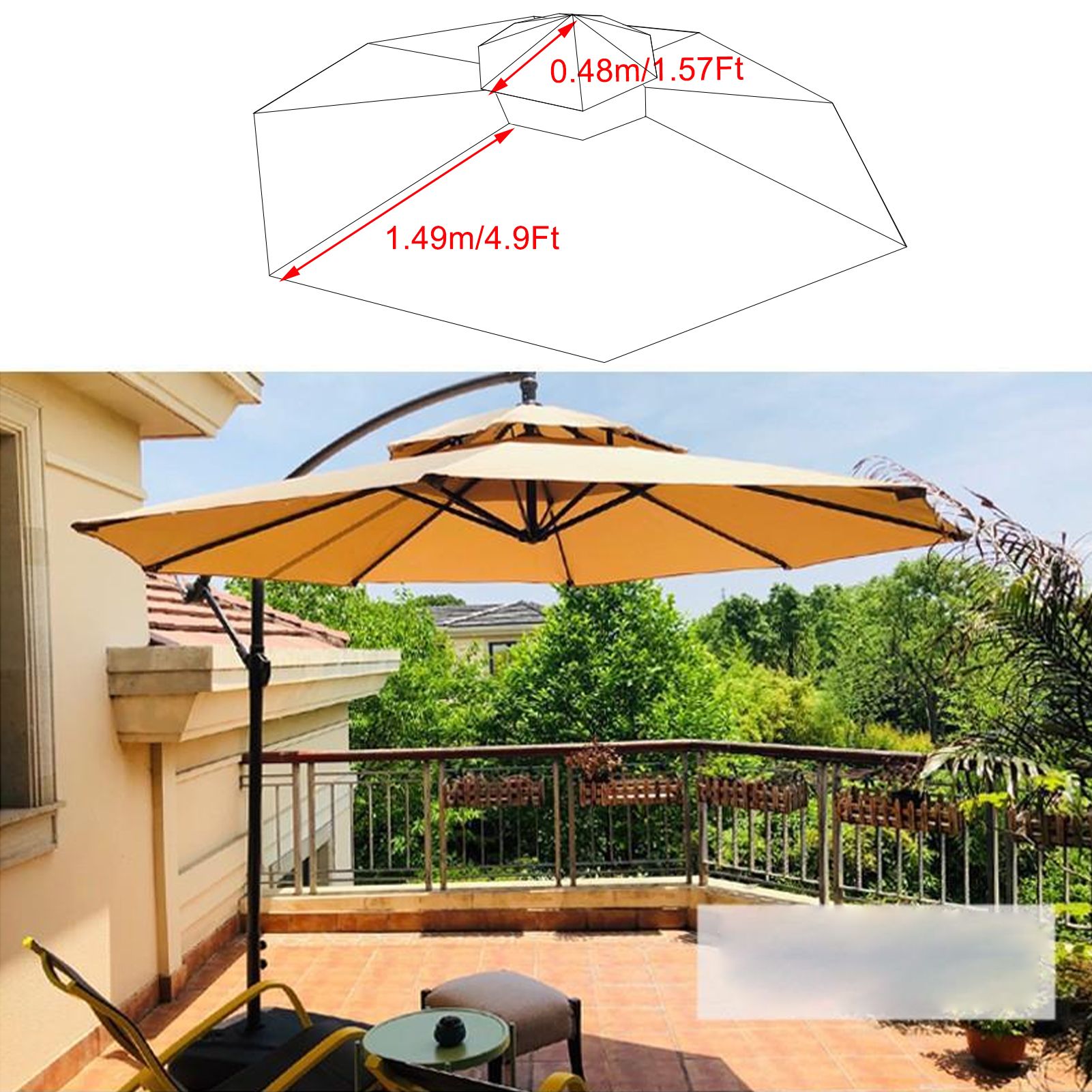 3m Double Top Sunshade Umbrella Cloth Replace Outdoor Courtyard Garden view 10