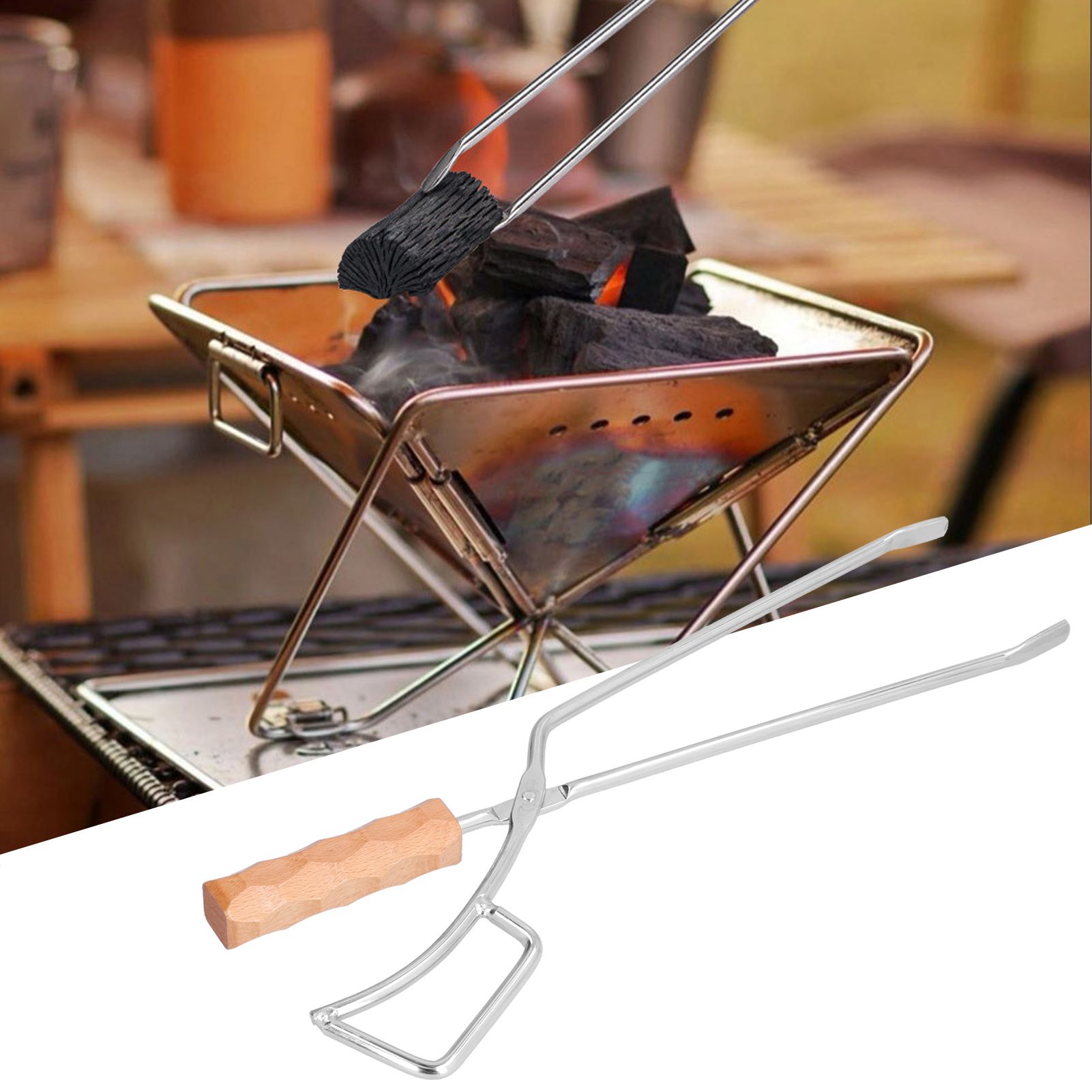 Log Tongs Beech Wood Handle Stainless Steel Clamp High Temperature Resistance view 11
