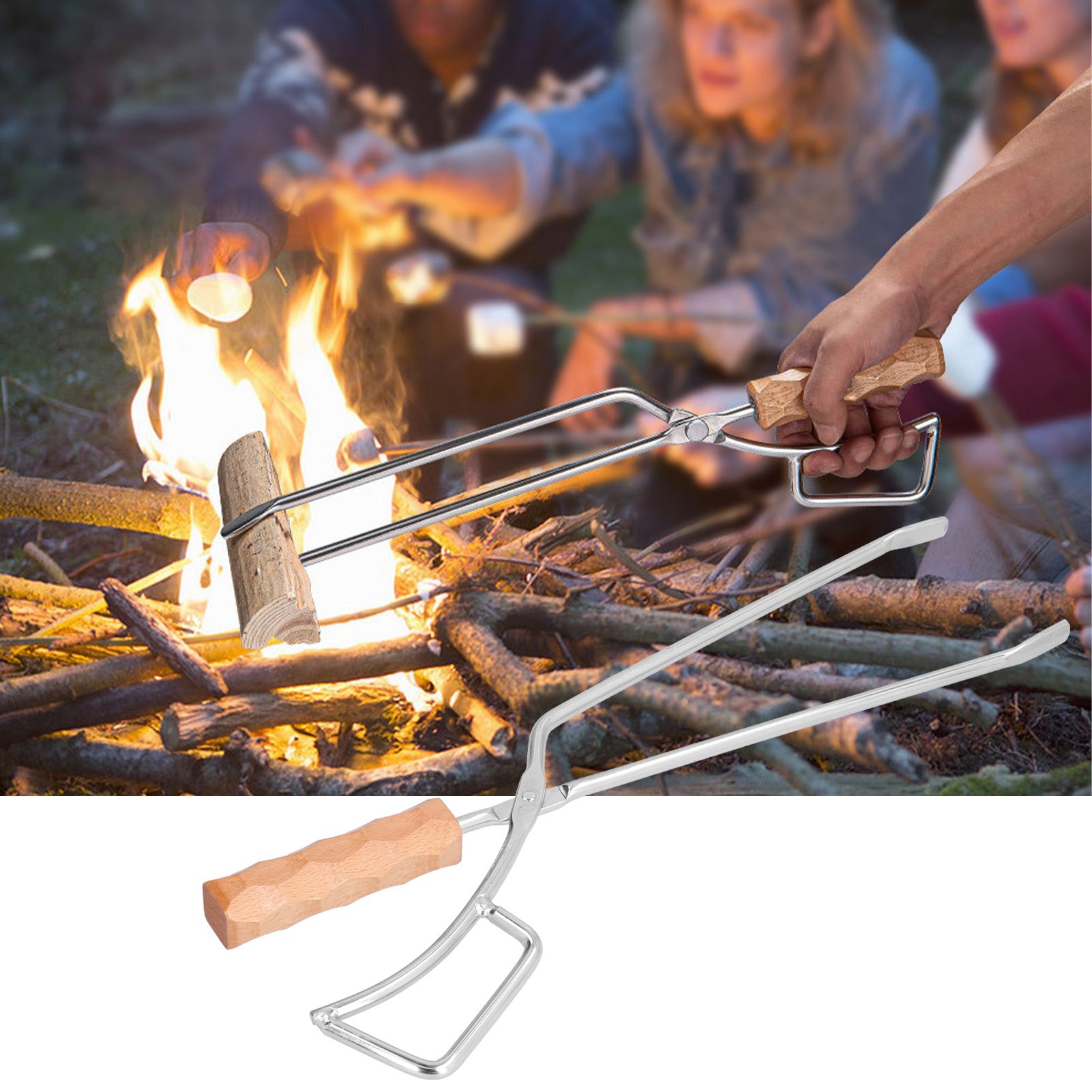 Log Tongs Beech Wood Handle Stainless Steel Clamp High Temperature Resistance view 12