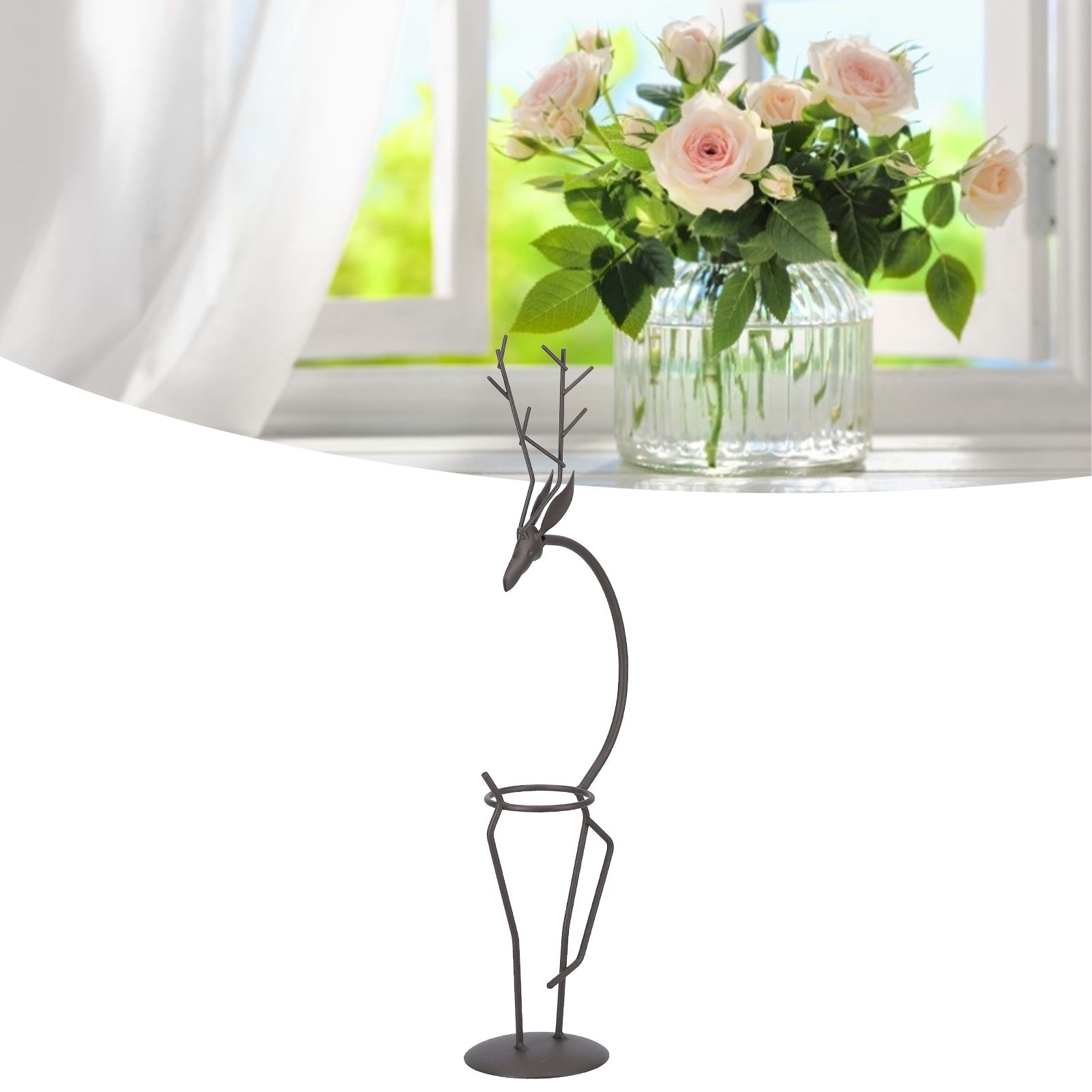 Deer Shape Wrought Iron Plant Stand Transparent Glass Hydroponic Plant Vase view 12
