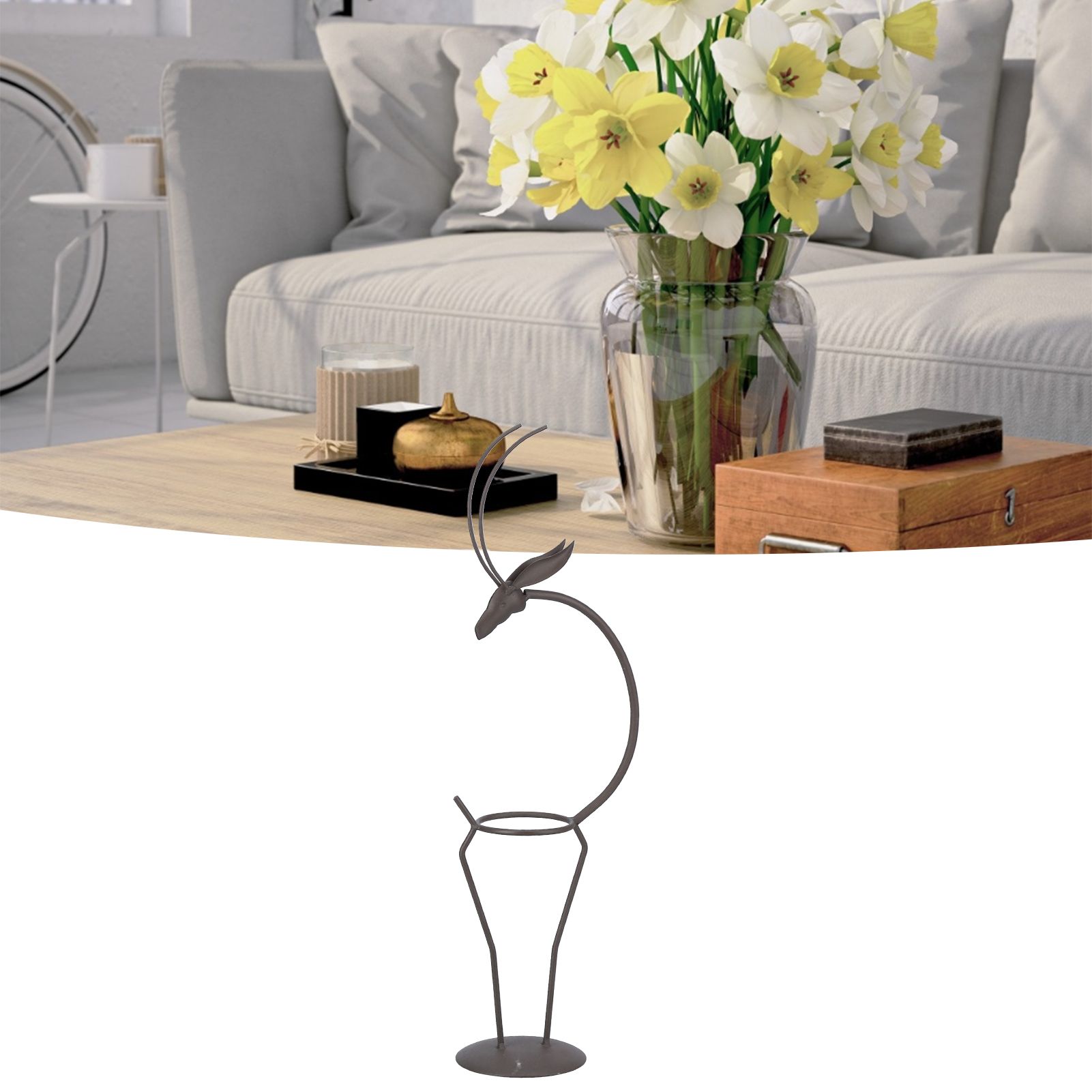 Deer Shape Wrought Iron Plant Stand Transparent Glass Hydroponic Plant Vase view 11