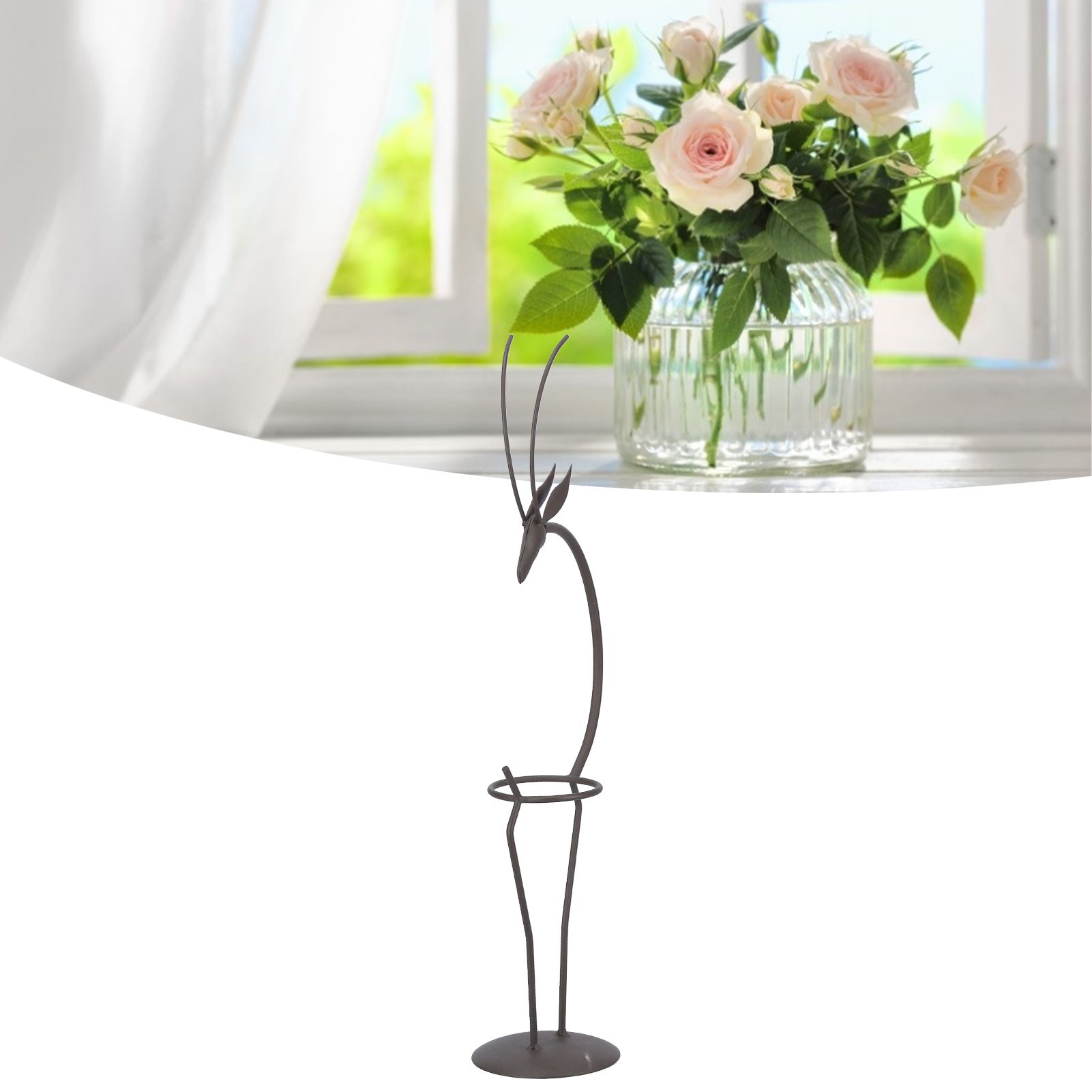 Deer Shape Wrought Iron Plant Stand Transparent Glass Hydroponic Plant Vase view 12