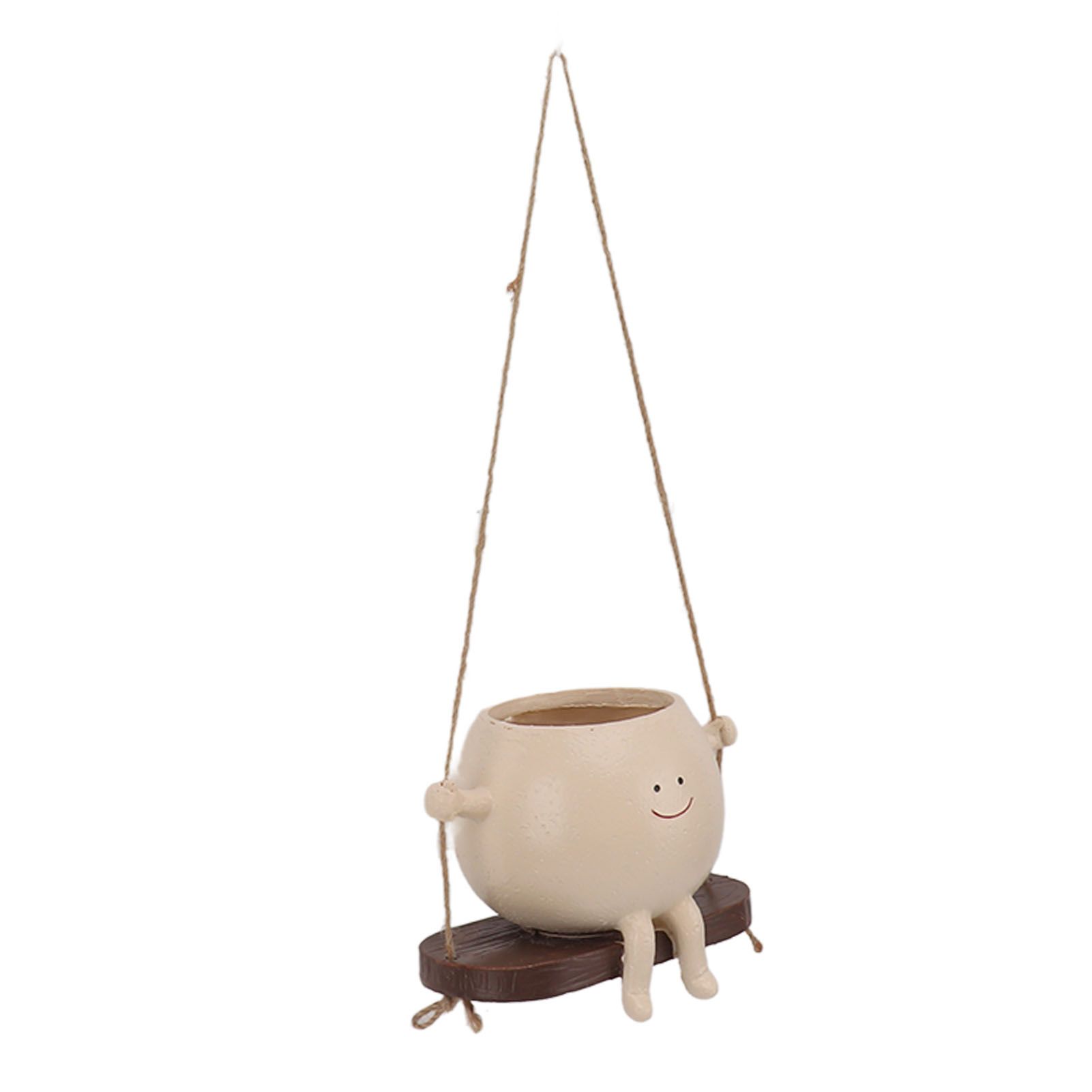 Swing Face Planter Pot Exquisite Lovely Unique Resin Hanging Planter with Rope view 3