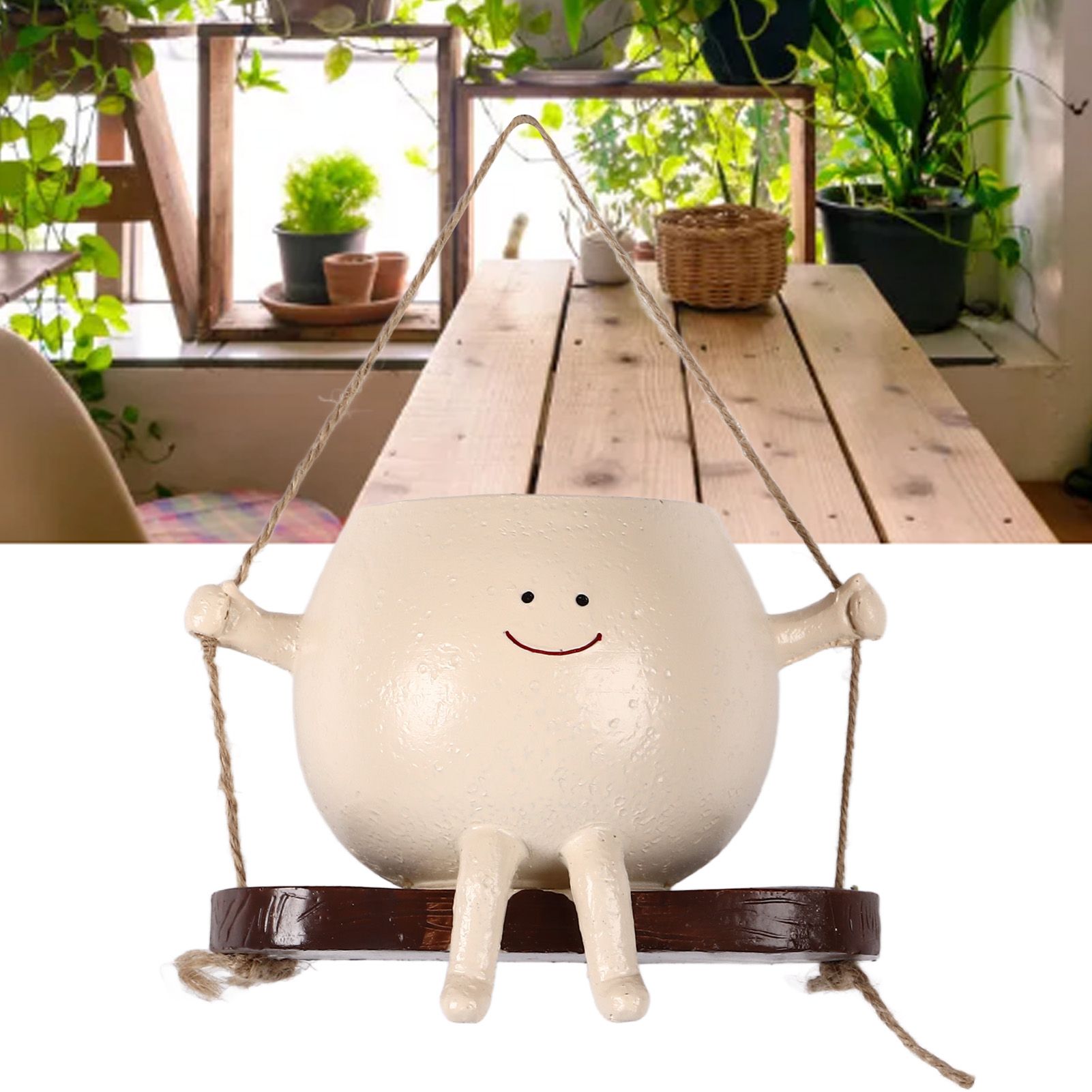 Swing Face Planter Resin Wall Hanging Head Planter Smiling Face Succulent view 11