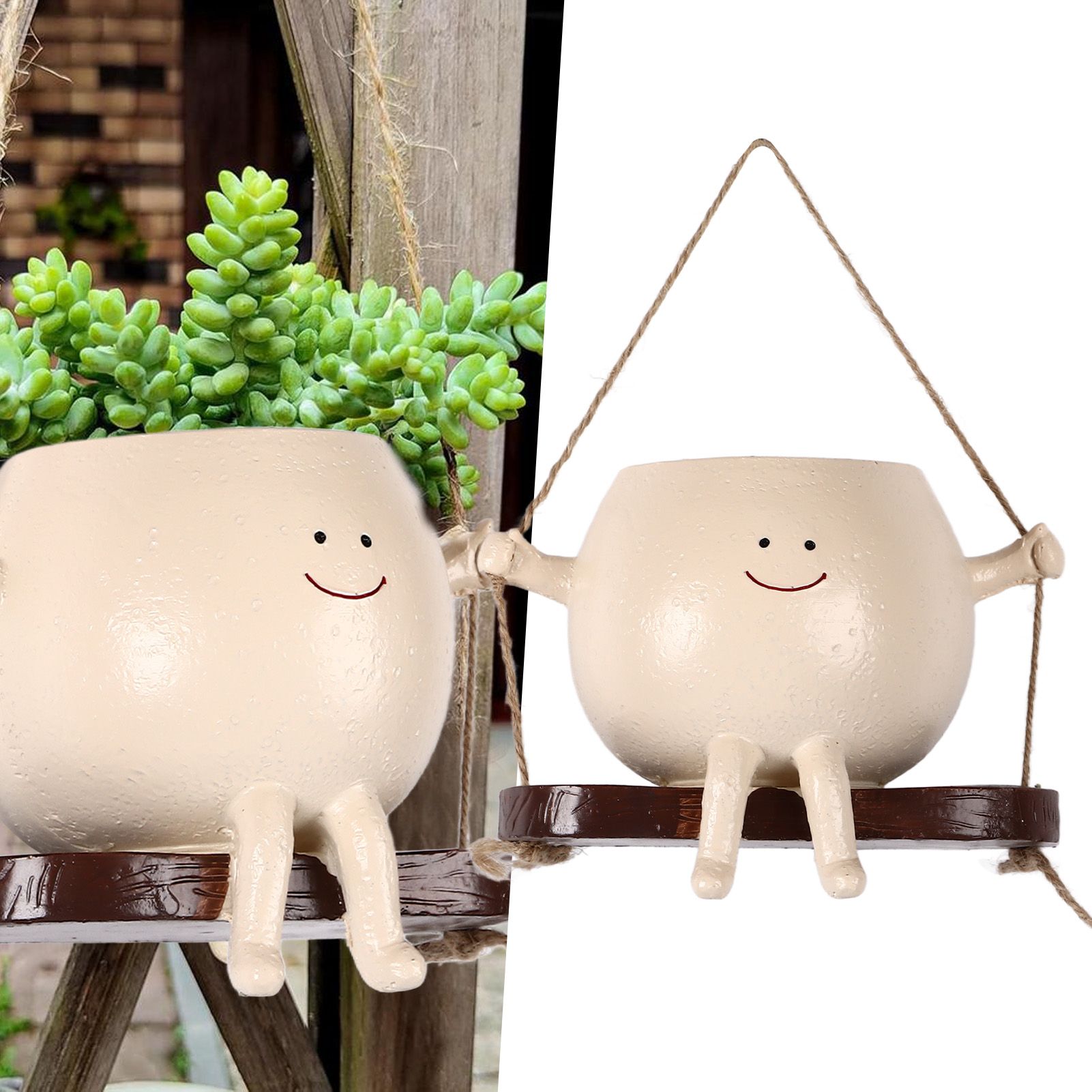 Swing Face Planter Resin Wall Hanging Head Planter Smiling Face Succulent view 12