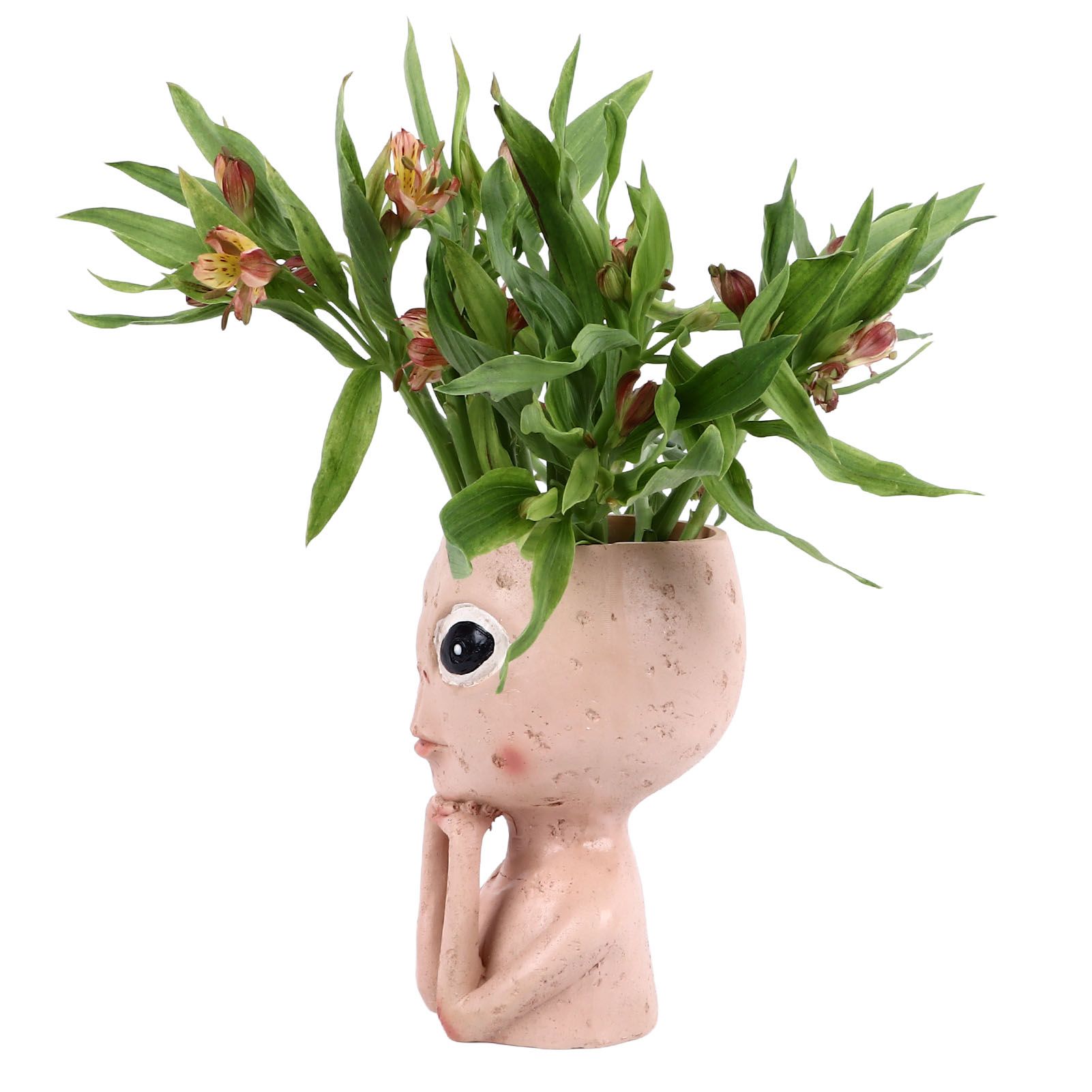 Head Planter Resin Unique Succulent Flower Pot Open Eyed Alien Face Planter view 2